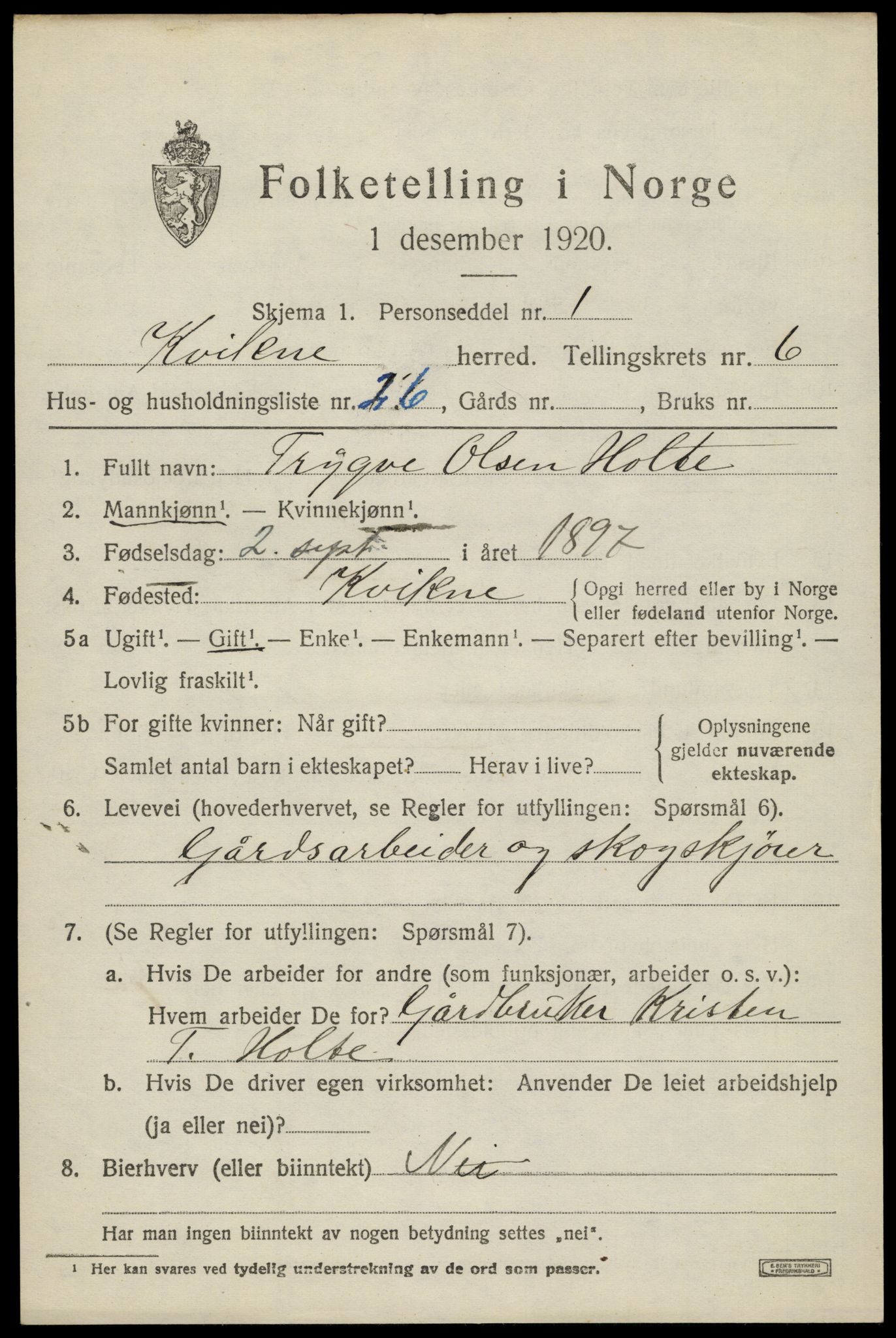 SAH, 1920 census for Kvikne, 1920, p. 2796