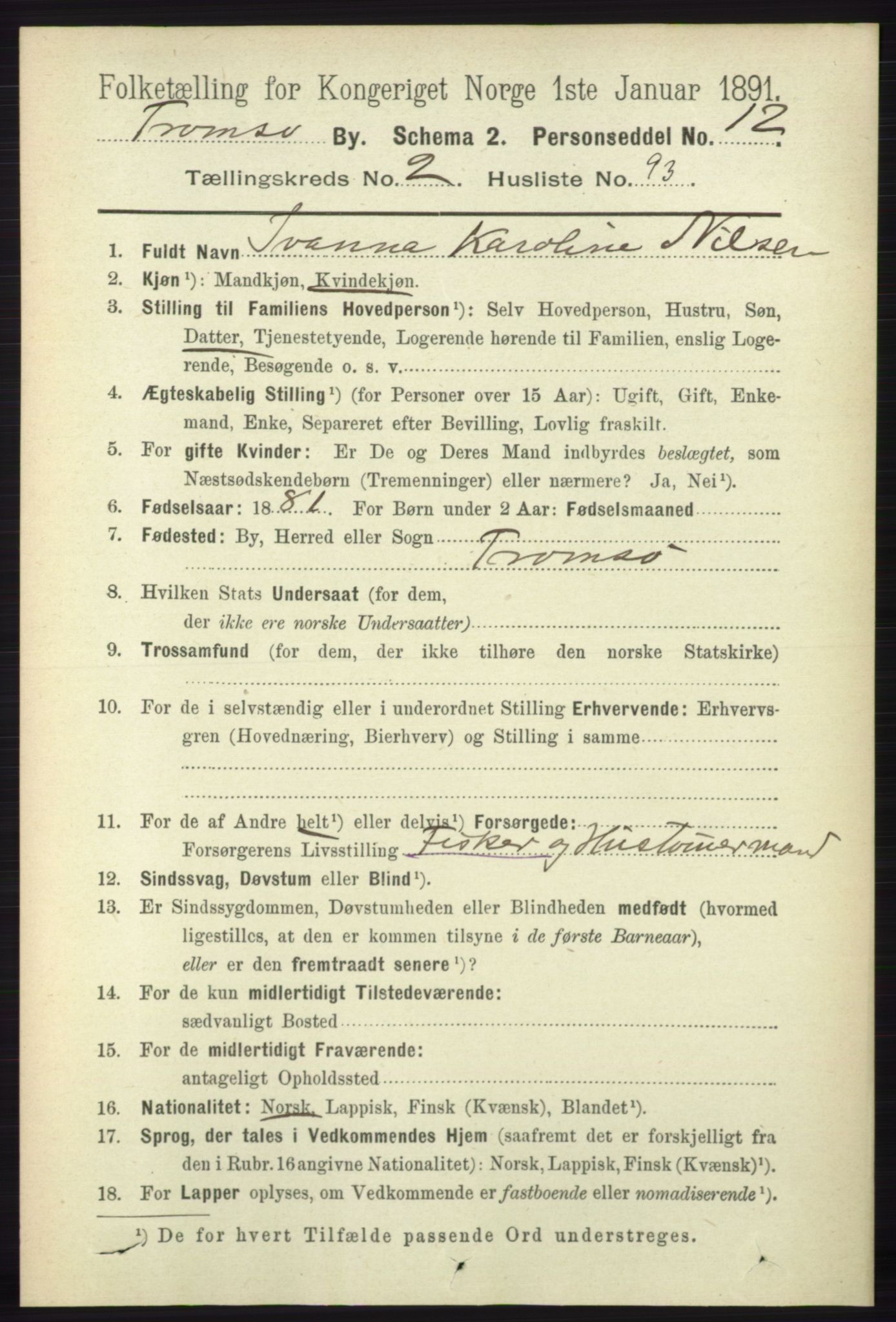 RA, 1891 census for 1902 Tromsø, 1891, p. 2820