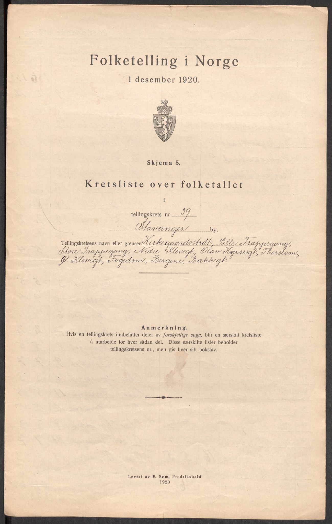 SAST, 1920 census for Stavanger, 1920, p. 122