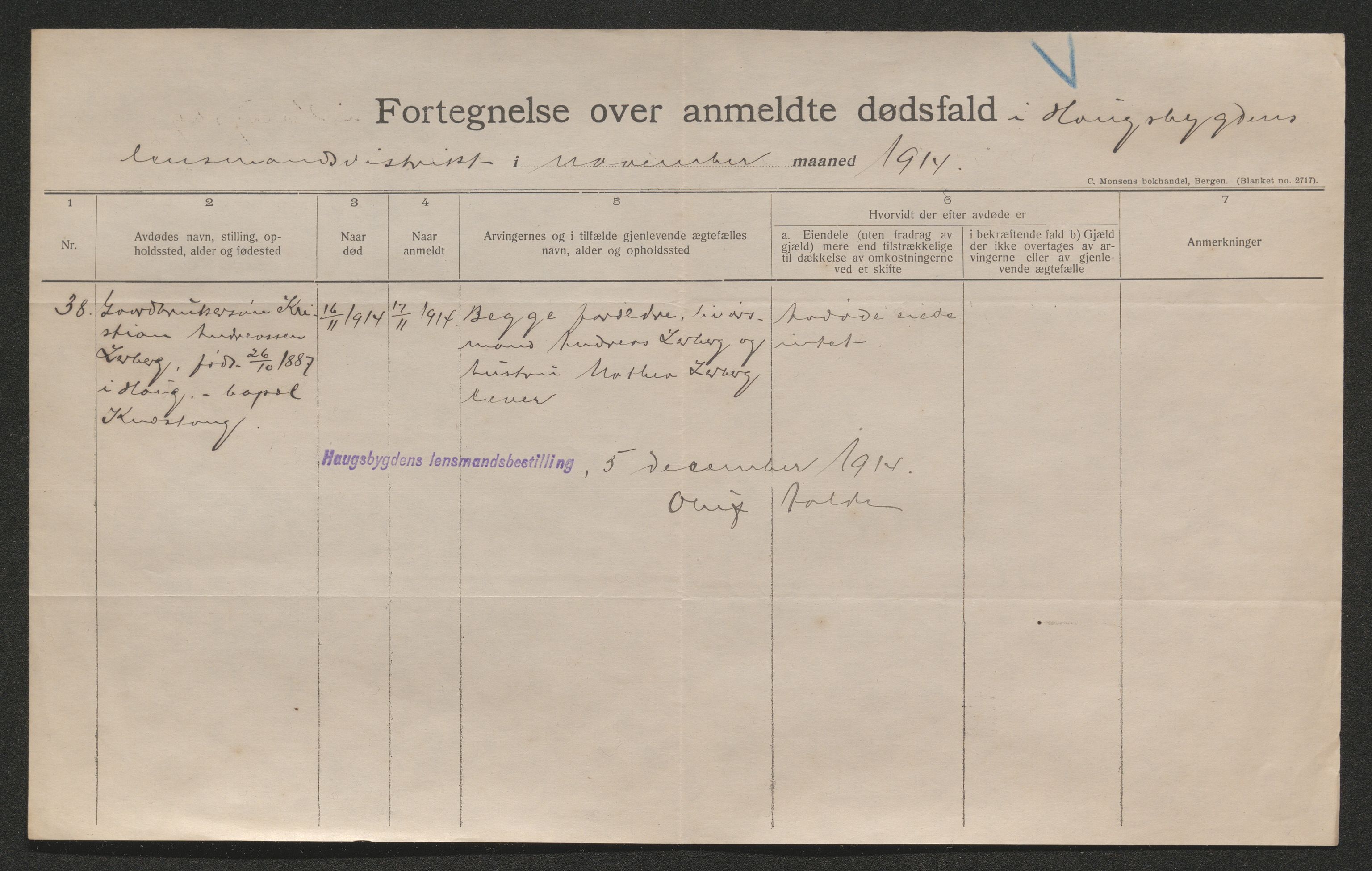 Ringerike sorenskriveri, AV/SAKO-A-105/H/Ha/Hab/L0016: Dødsfallslister Haugsbygd, 1903-1930