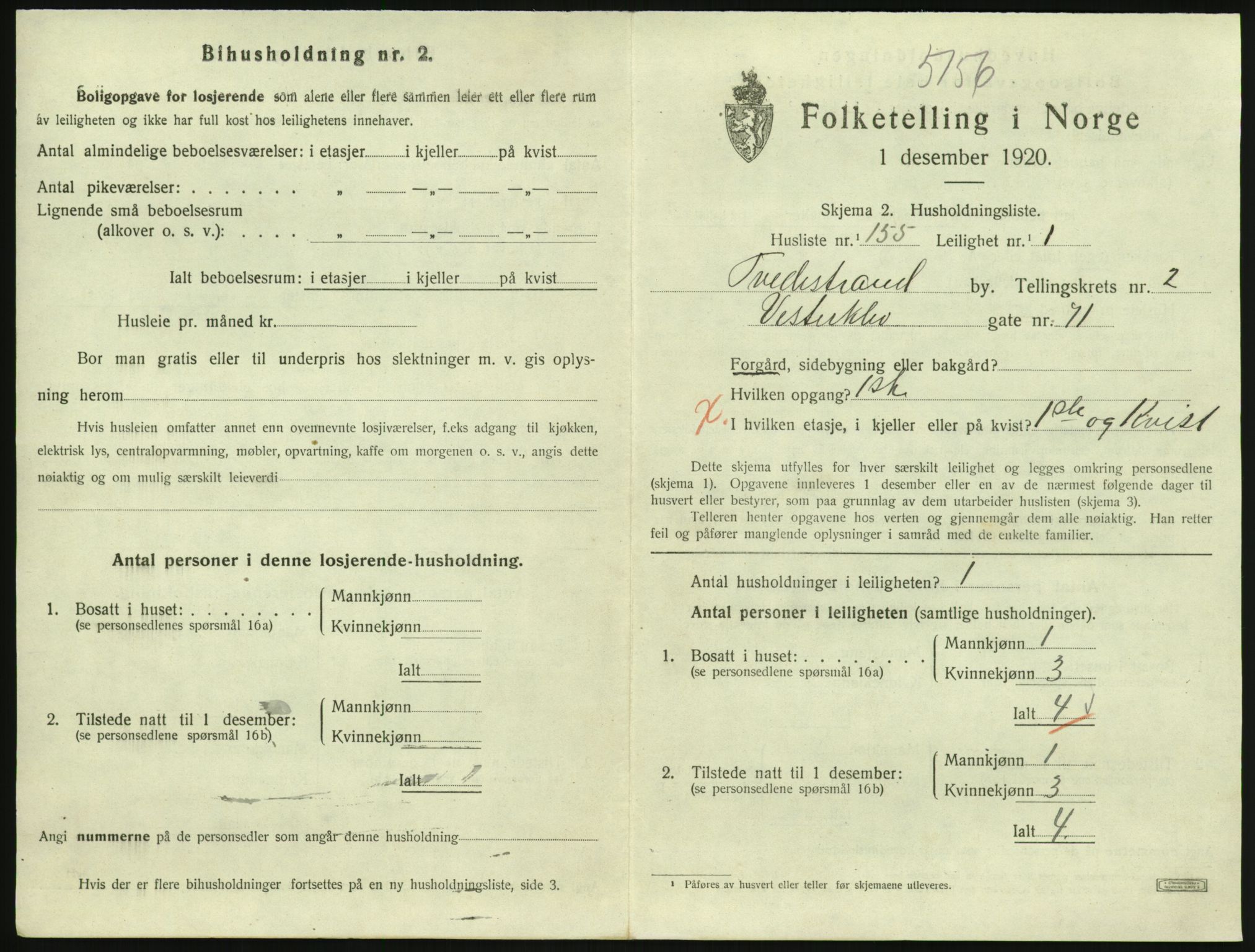 SAK, 1920 census for Tvedestrand, 1920, p. 1333