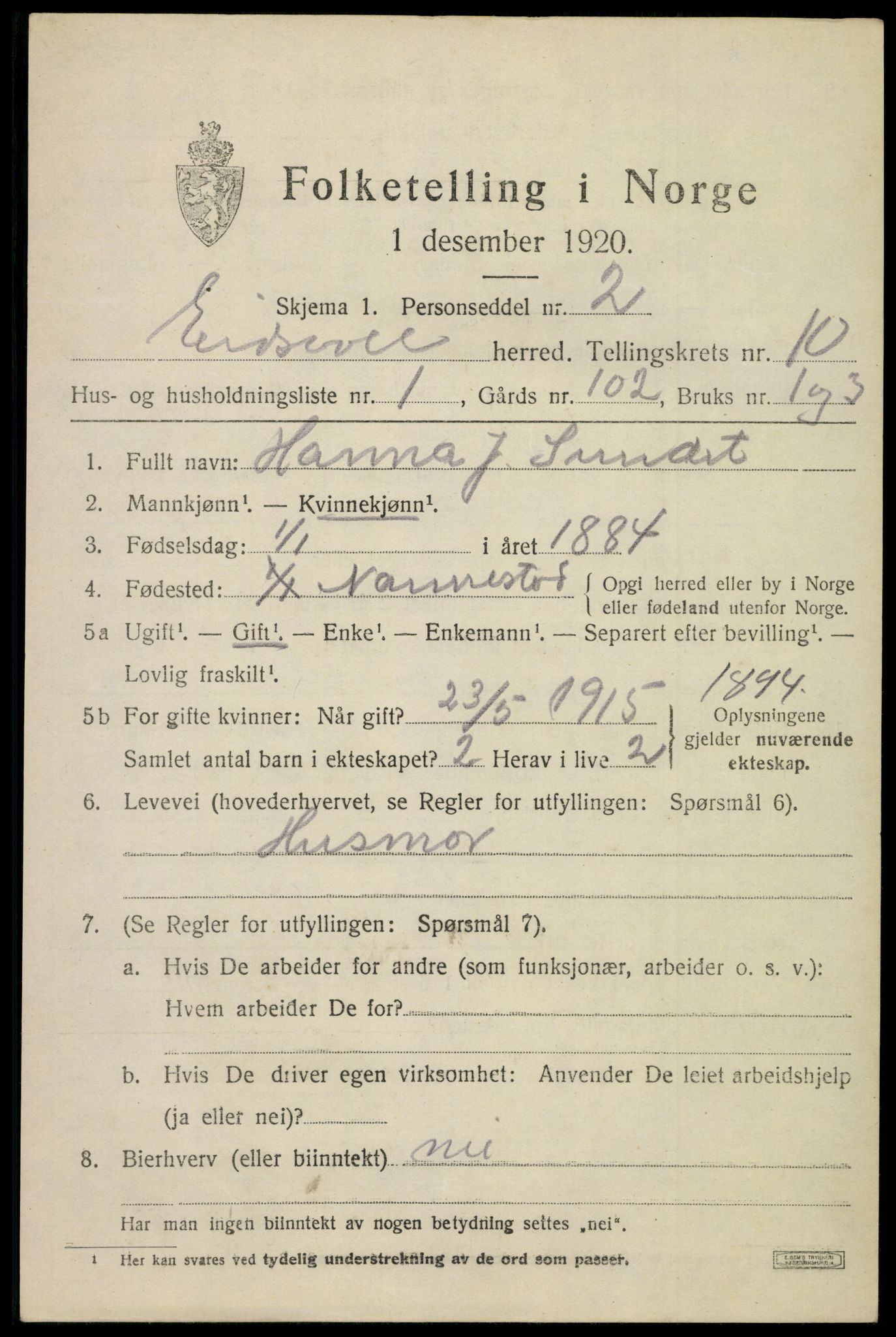 SAO, 1920 census for Eidsvoll, 1920, p. 15903