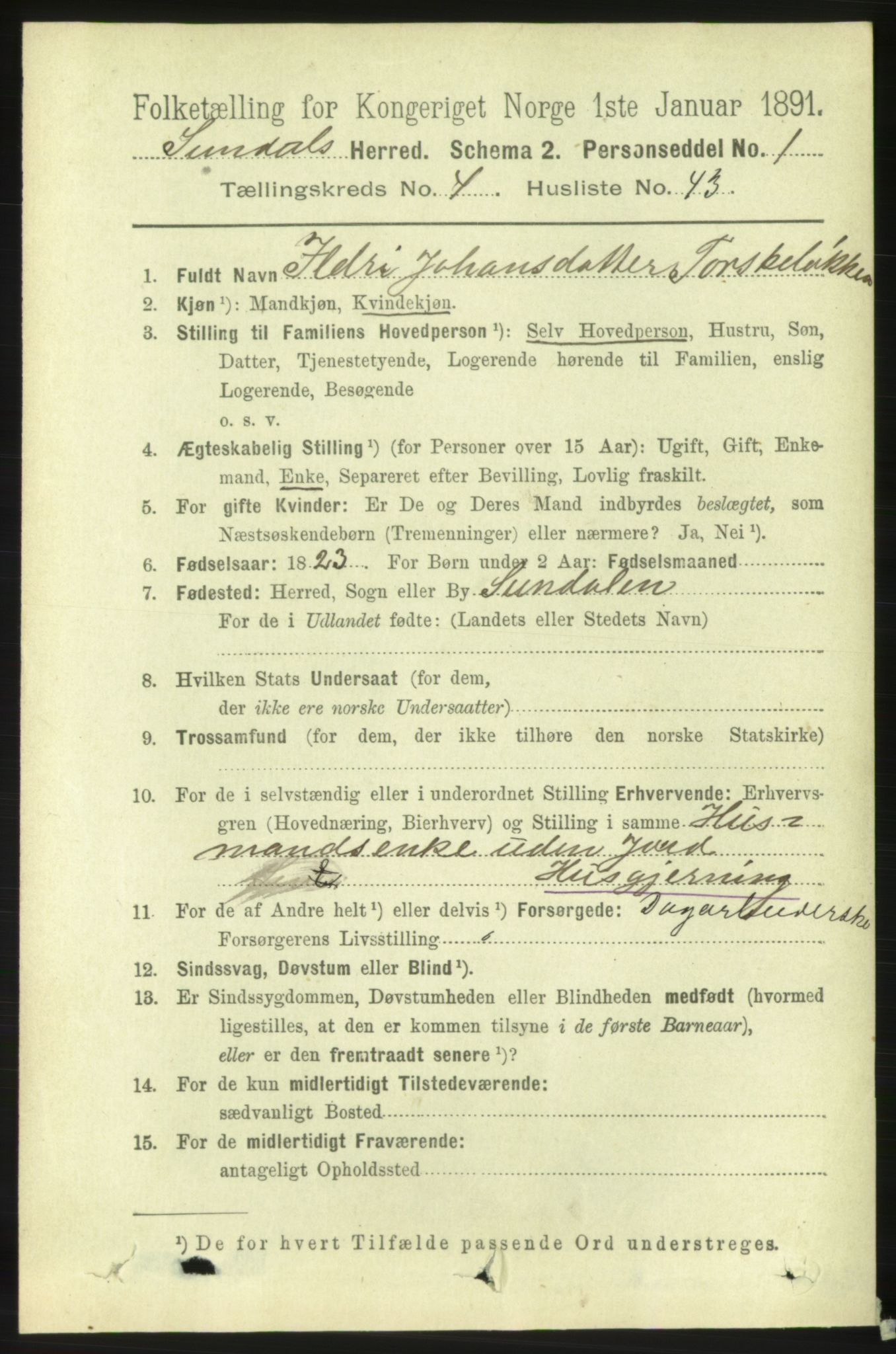 RA, 1891 census for 1563 Sunndal, 1891, p. 1192