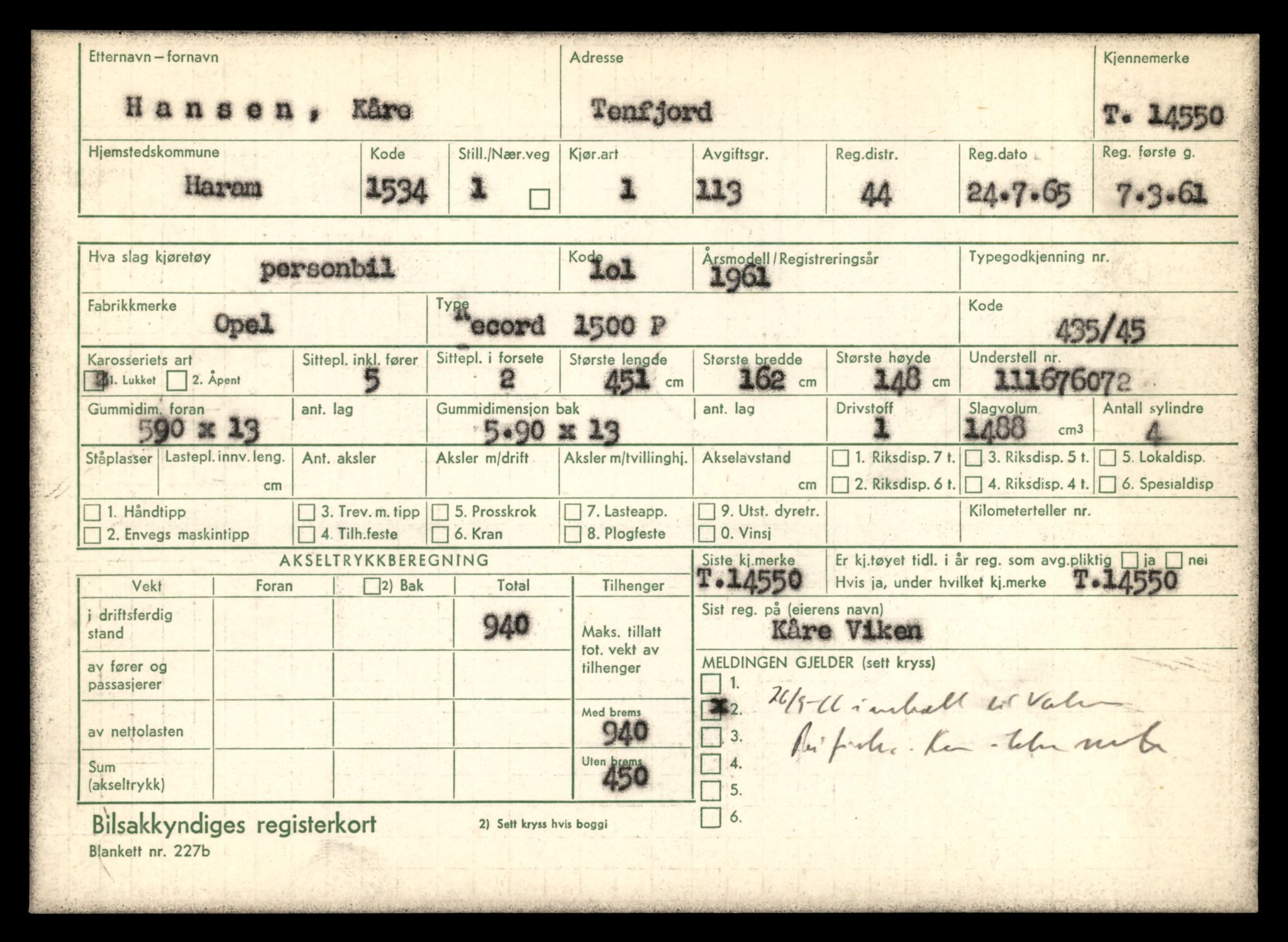 Møre og Romsdal vegkontor - Ålesund trafikkstasjon, AV/SAT-A-4099/F/Fe/L0046: Registreringskort for kjøretøy T 14445 - T 14579, 1927-1998