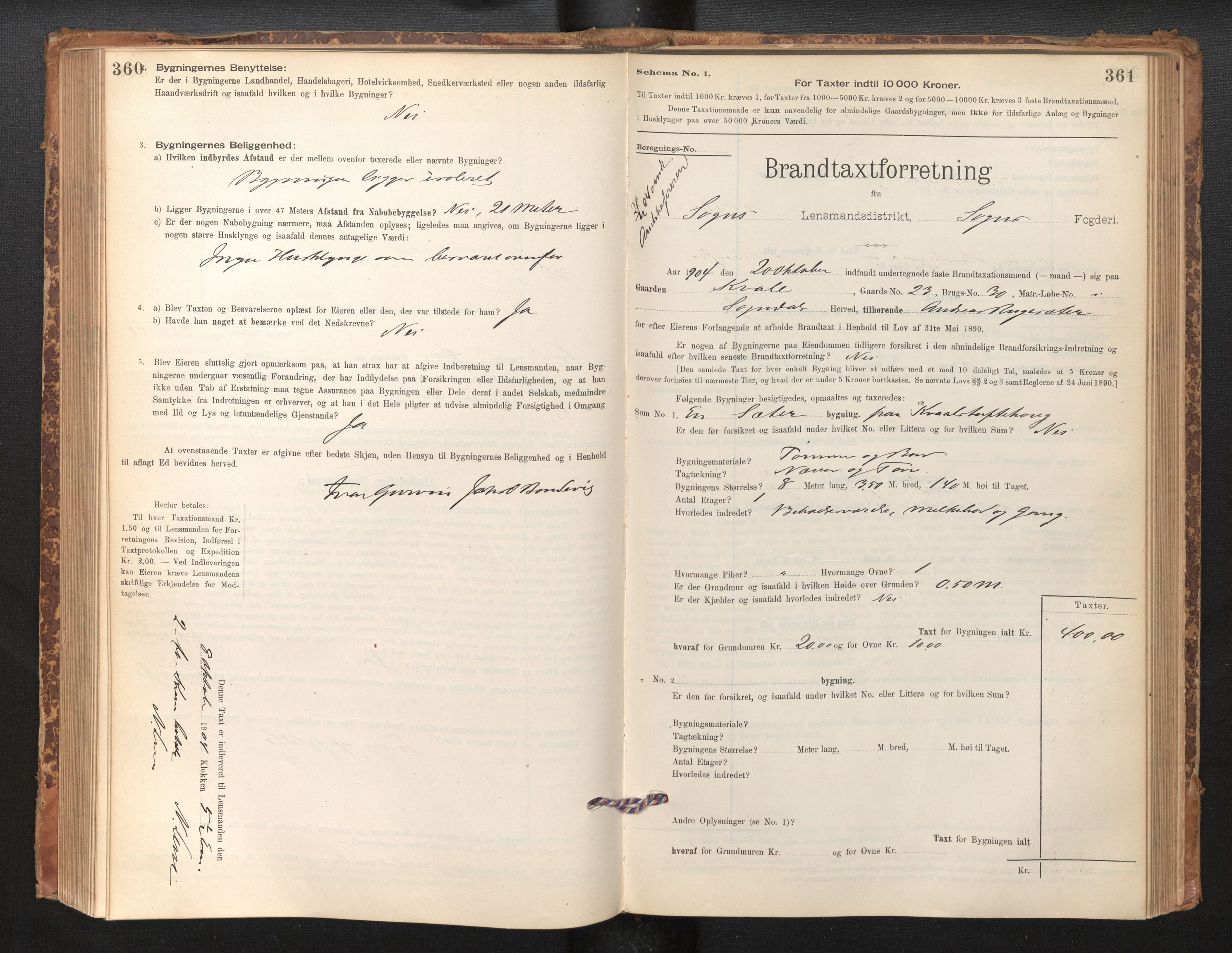 Lensmannen i Sogndal, AV/SAB-A-29901/0012/L0008: Branntakstprotokoll, skjematakst, 1895-1906, p. 360-361