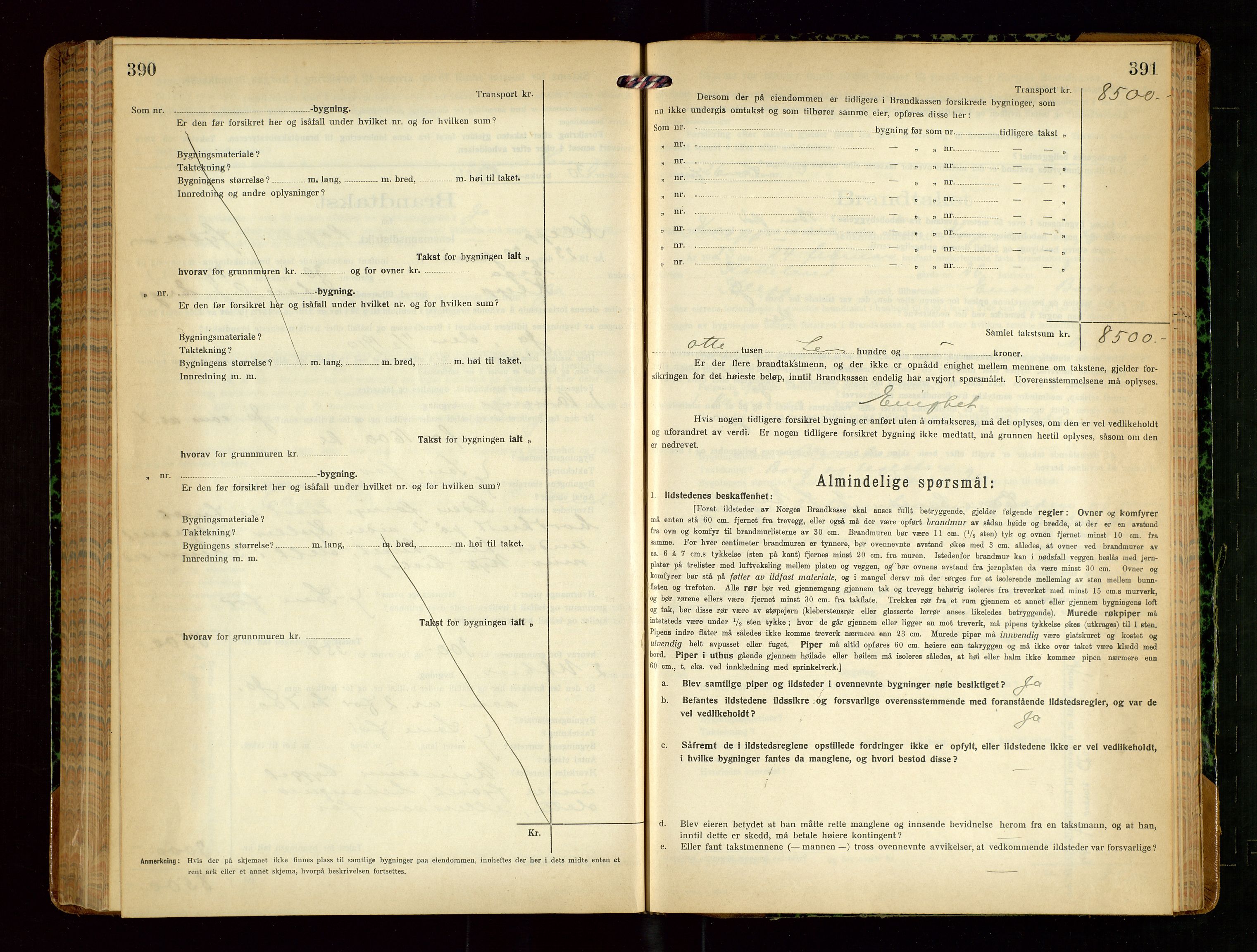 Klepp lensmannskontor, SAST/A-100163/Goc/L0010: "Brandtakstprotokoll" m/register, 1919-1924, p. 390-391