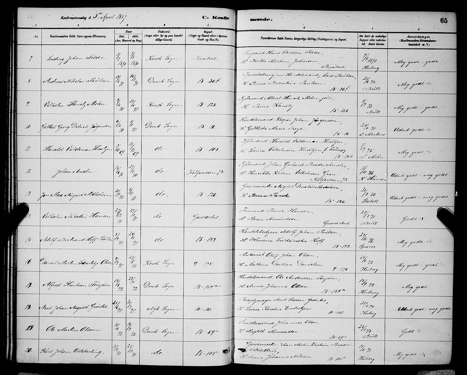 Domkirken sokneprestembete, AV/SAB-A-74801/H/Hab/L0024: Parish register (copy) no. C 4, 1880-1899, p. 65