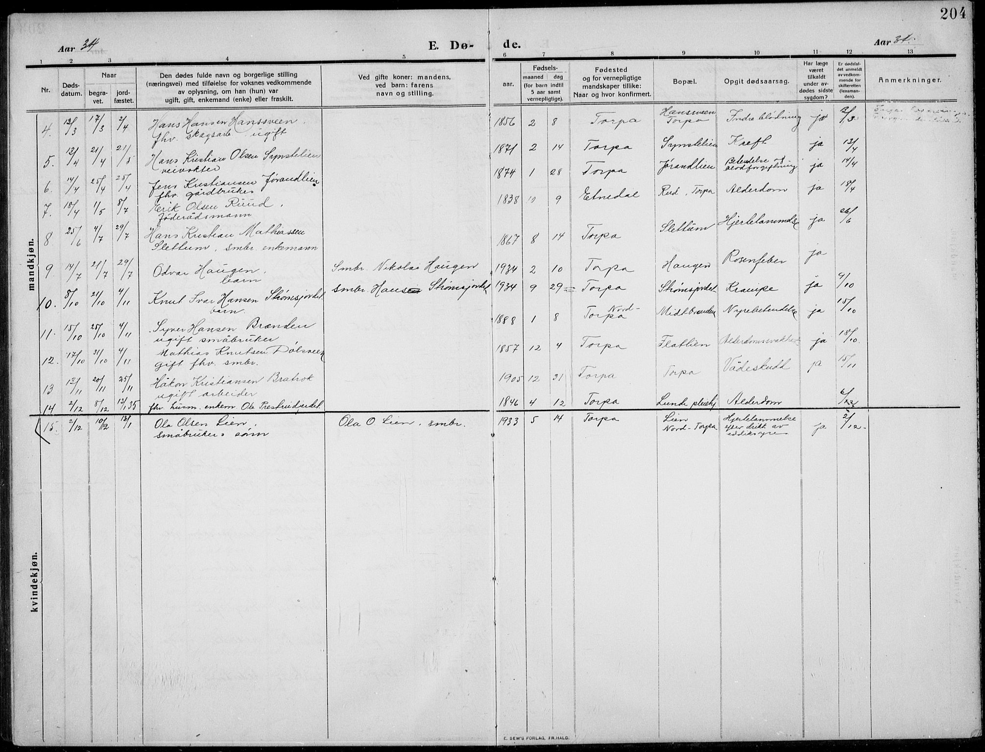 Nordre Land prestekontor, AV/SAH-PREST-124/H/Ha/Hab/L0002: Parish register (copy) no. 2, 1909-1934, p. 204