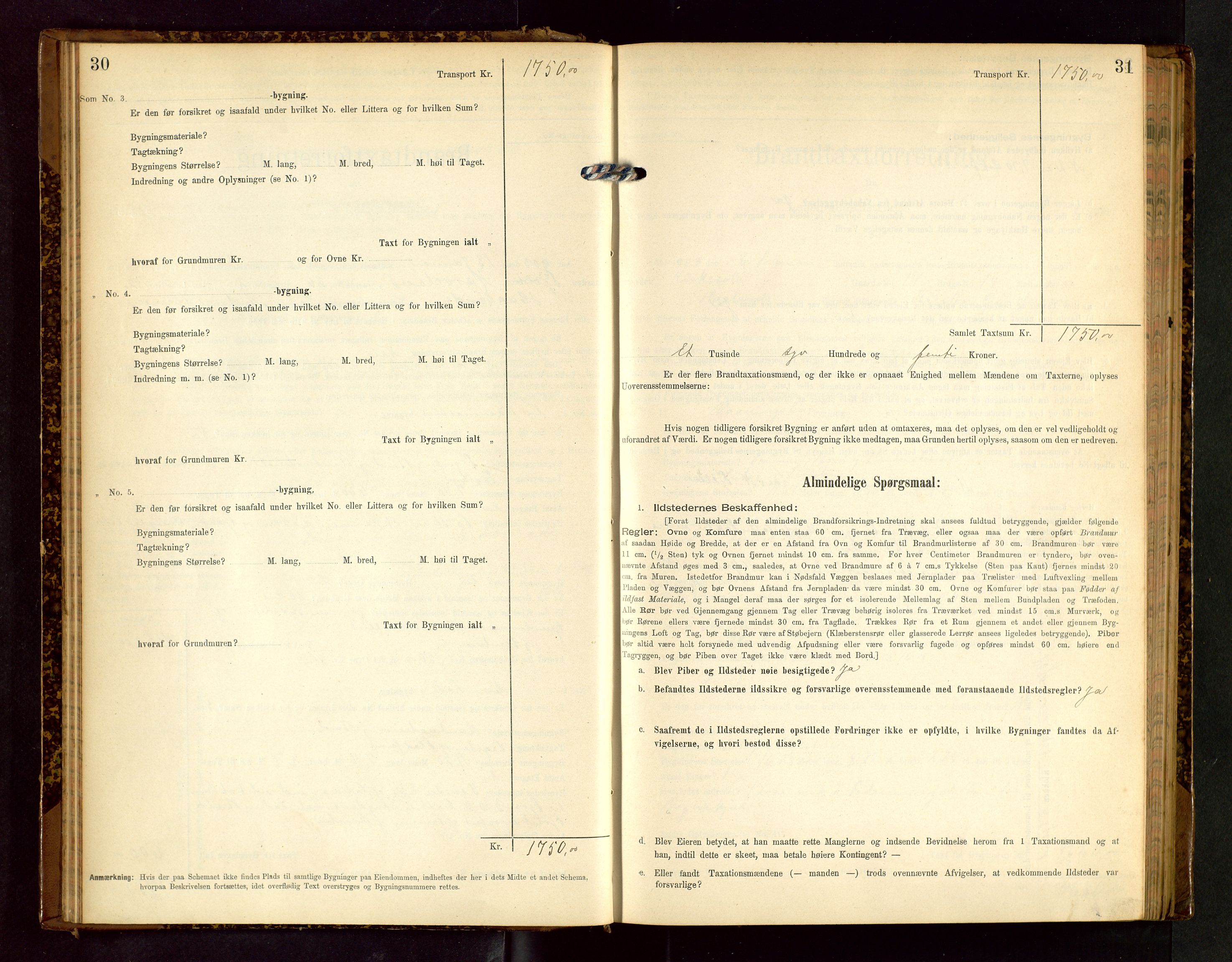 Håland lensmannskontor, SAST/A-100100/Gob/L0002: Branntakstprotokoll - skjematakst. Register i boken., 1902-1906, p. 30-31