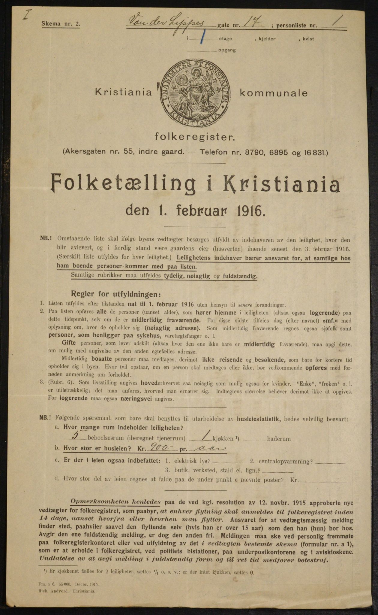 OBA, Municipal Census 1916 for Kristiania, 1916, p. 129054