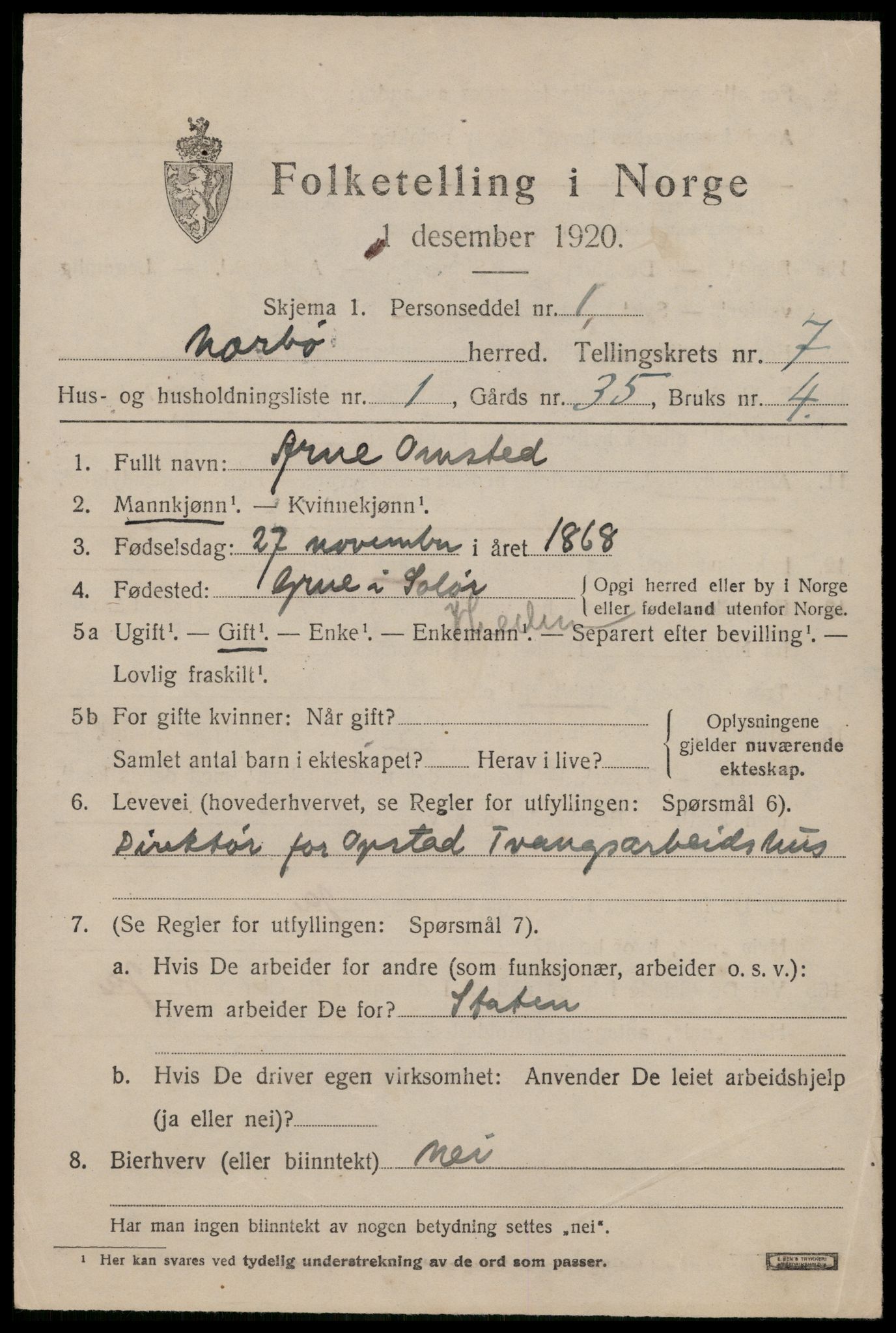 SAST, 1920 census for Nærbø, 1920, p. 4519