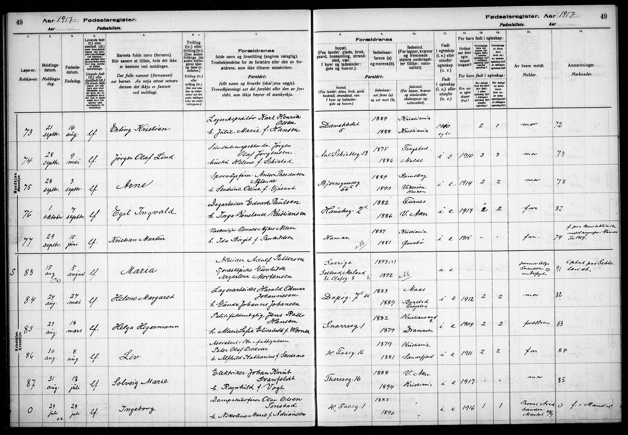 Gamle Aker prestekontor Kirkebøker, AV/SAO-A-10617a/J/L0001: Birth register no. 1, 1916-1927, p. 49