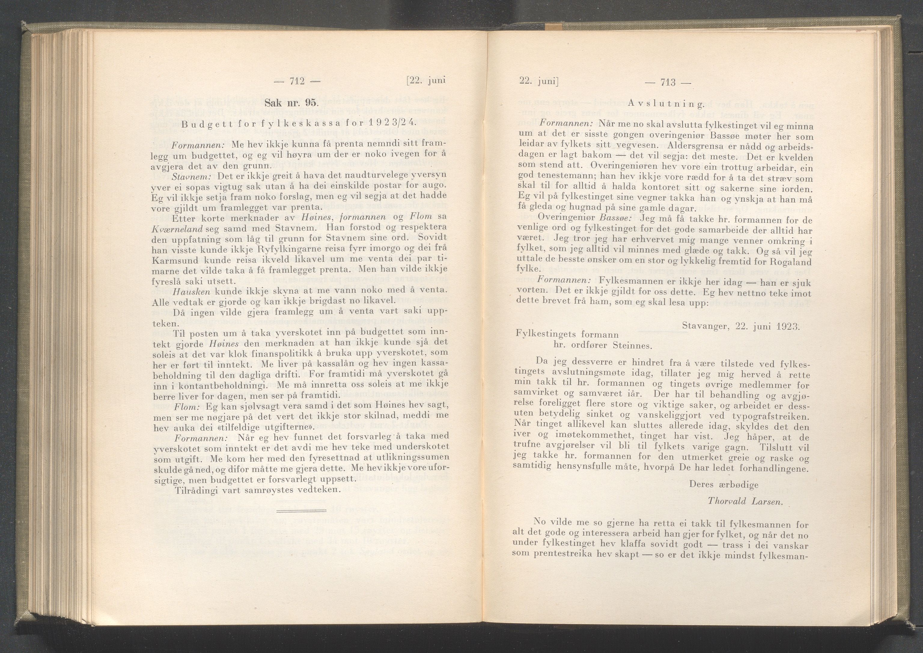 Rogaland fylkeskommune - Fylkesrådmannen , IKAR/A-900/A/Aa/Aaa/L0042: Møtebok , 1923, p. 712-713