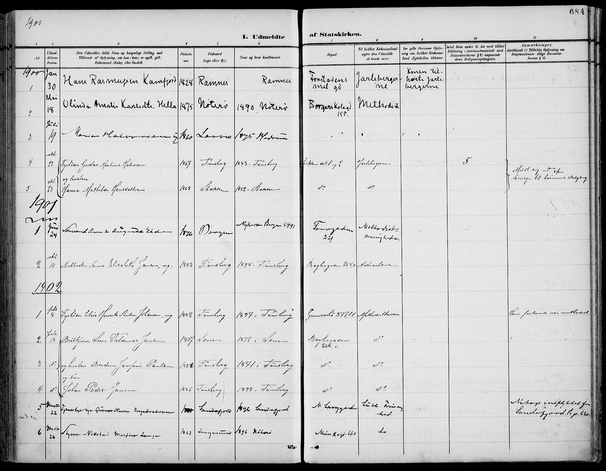 Tønsberg kirkebøker, AV/SAKO-A-330/F/Fa/L0013: Parish register (official) no. I 13, 1900-1913, p. 684