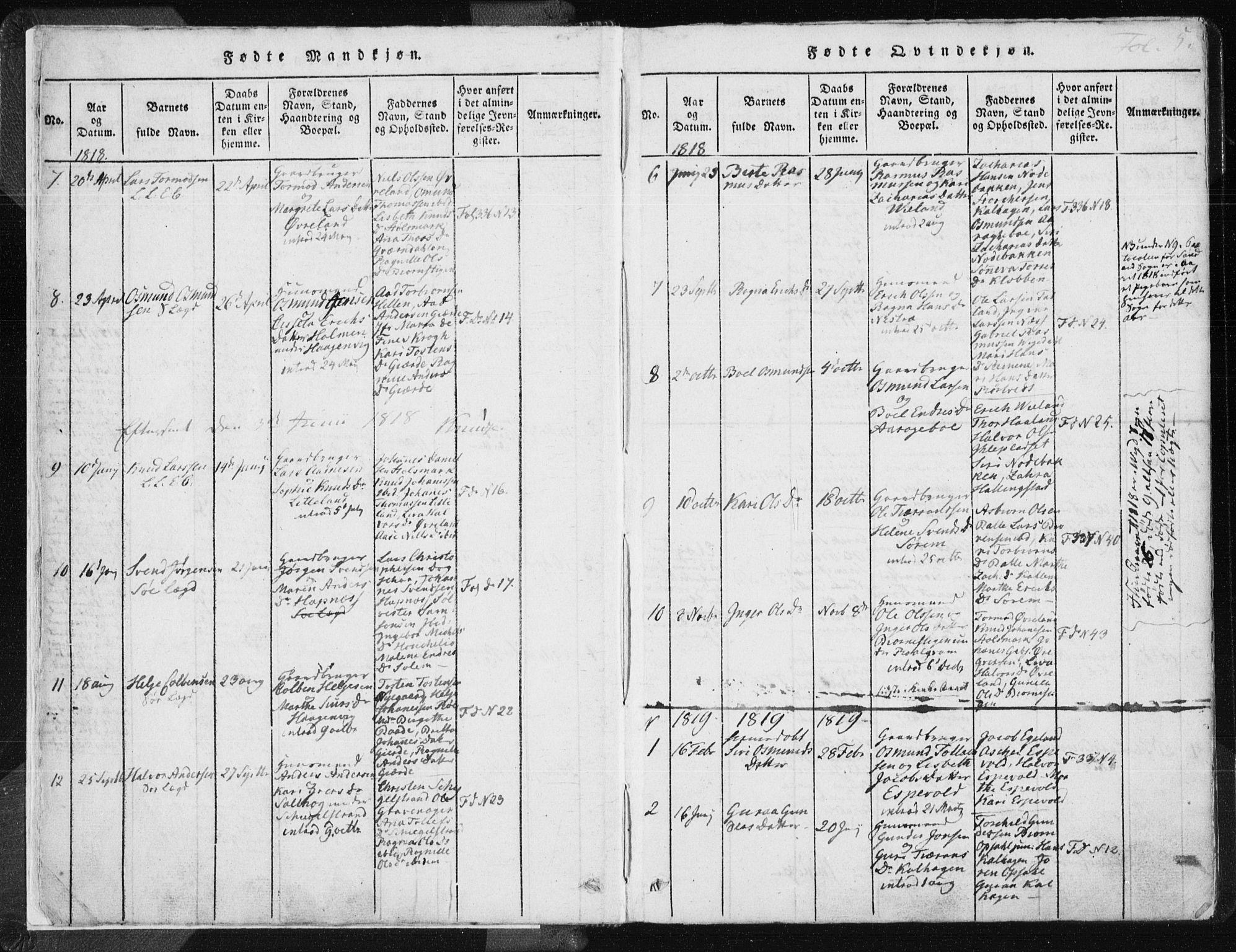 Vikedal sokneprestkontor, SAST/A-101840/01/IV: Parish register (official) no. A 3, 1817-1850, p. 5