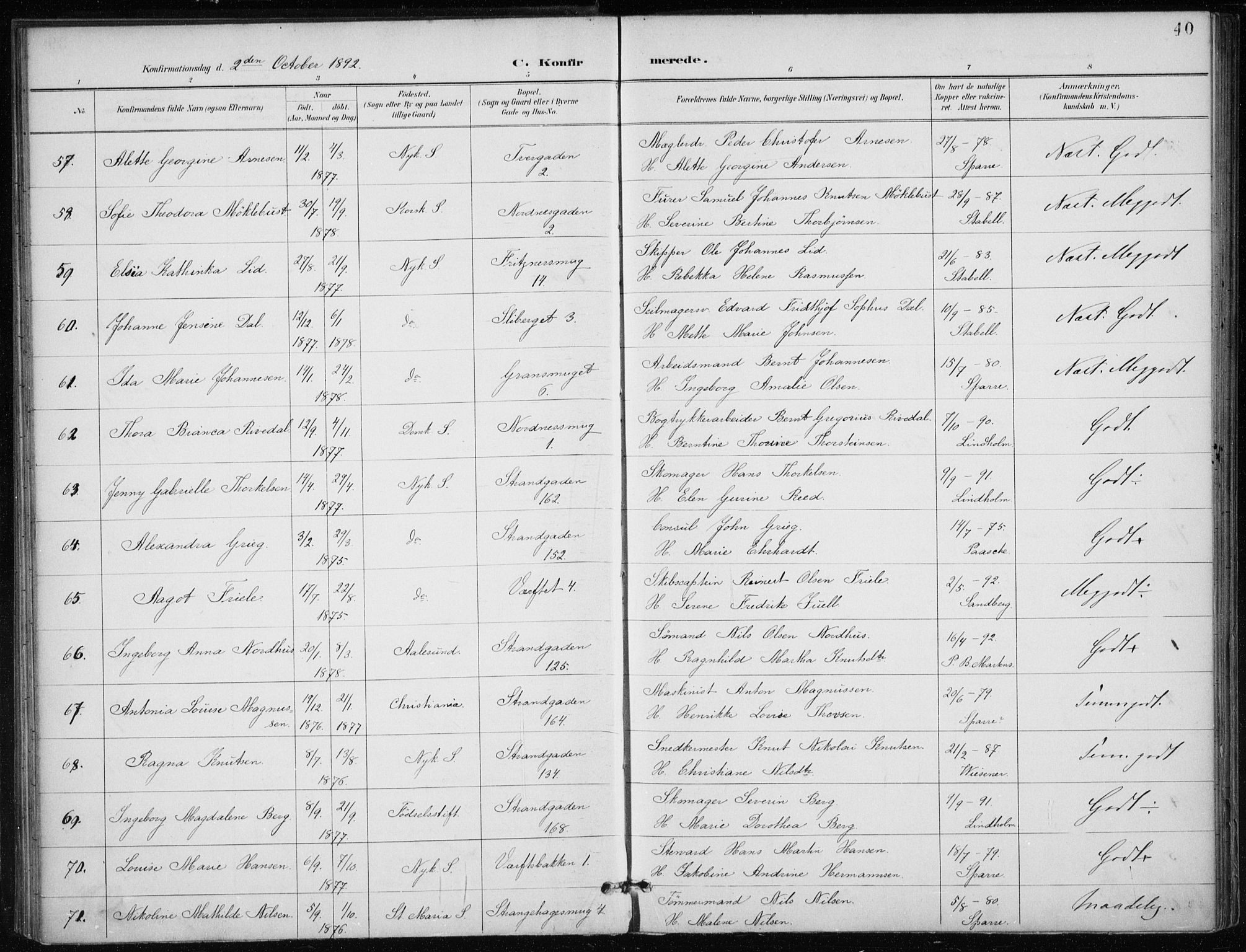 Nykirken Sokneprestembete, SAB/A-77101/H/Haa/L0028: Parish register (official) no. C 7, 1887-1913, p. 40