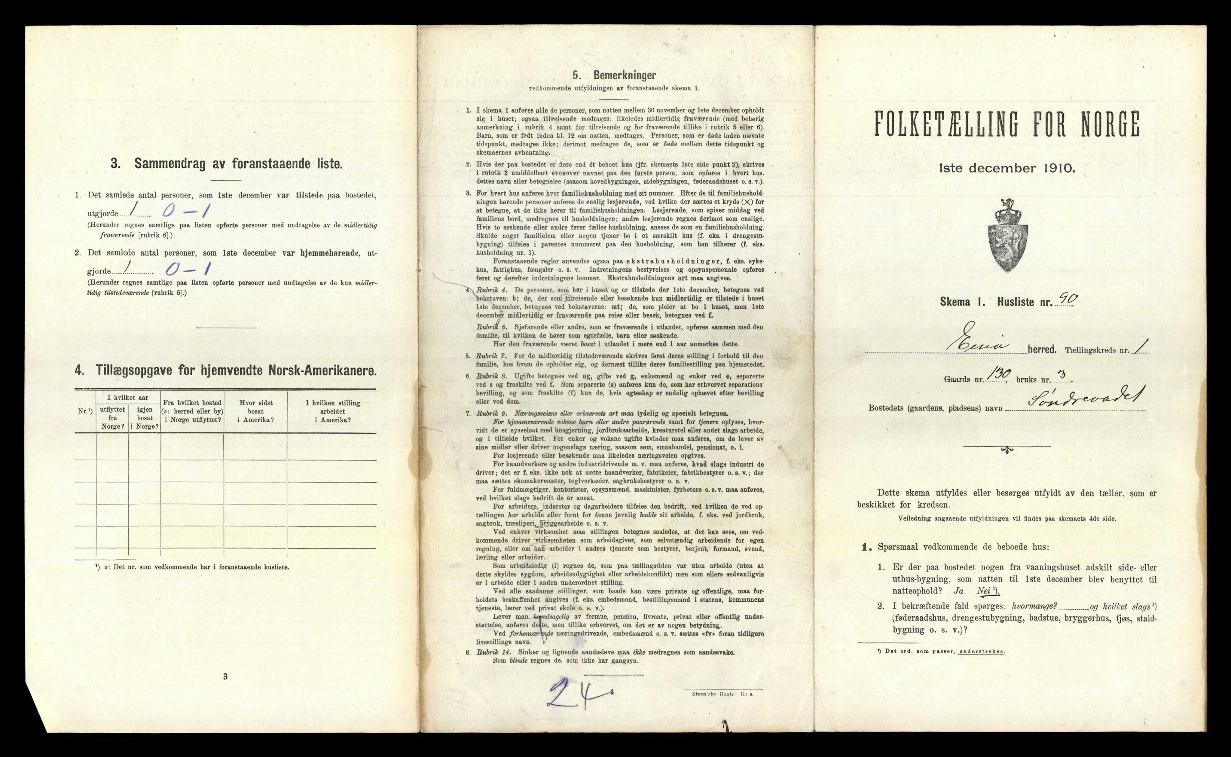 RA, 1910 census for Eina, 1910, p. 195