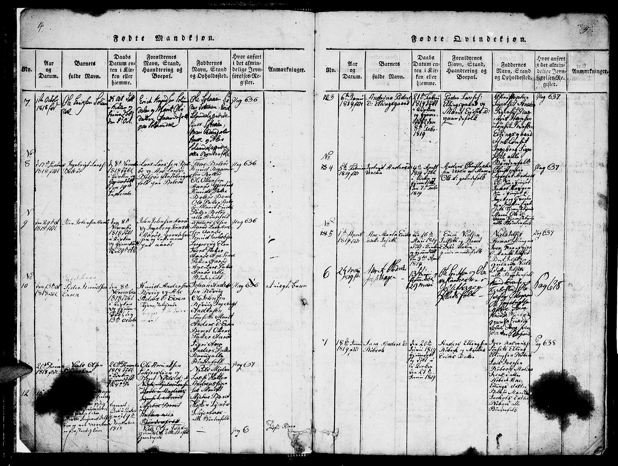 Ministerialprotokoller, klokkerbøker og fødselsregistre - Møre og Romsdal, AV/SAT-A-1454/555/L0665: Parish register (copy) no. 555C01, 1818-1868, p. 4-5