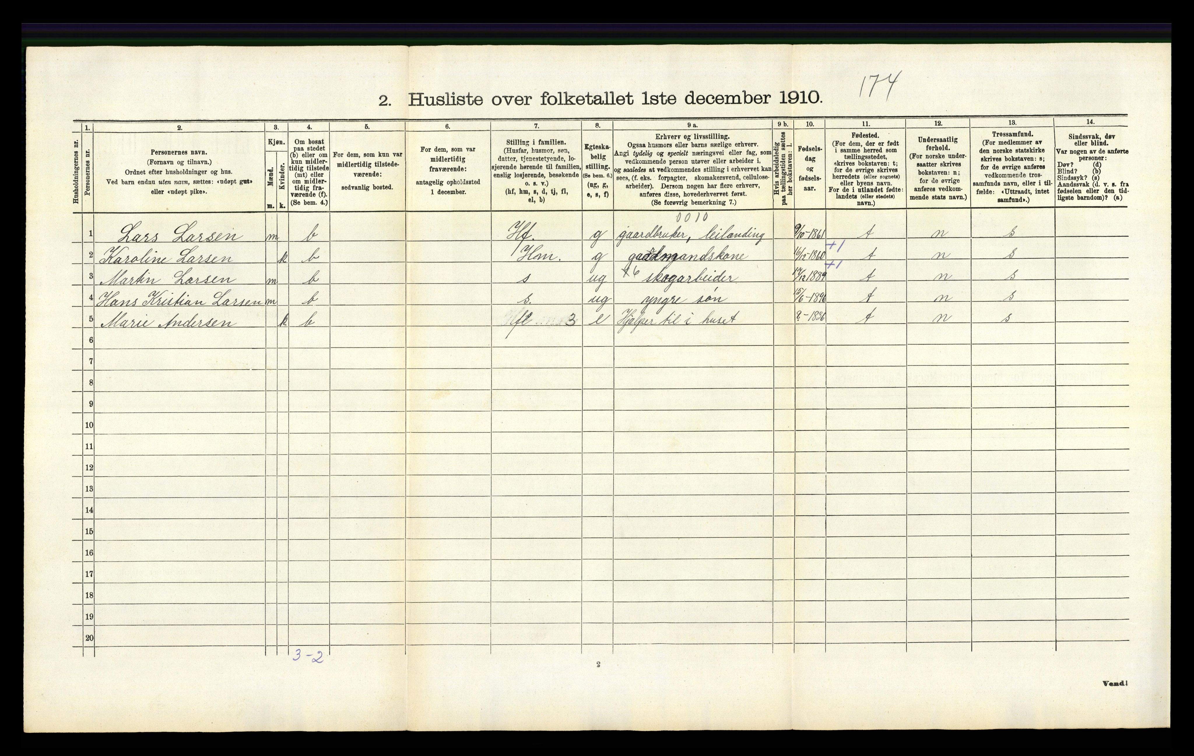 RA, 1910 census for Brunlanes, 1910, p. 582