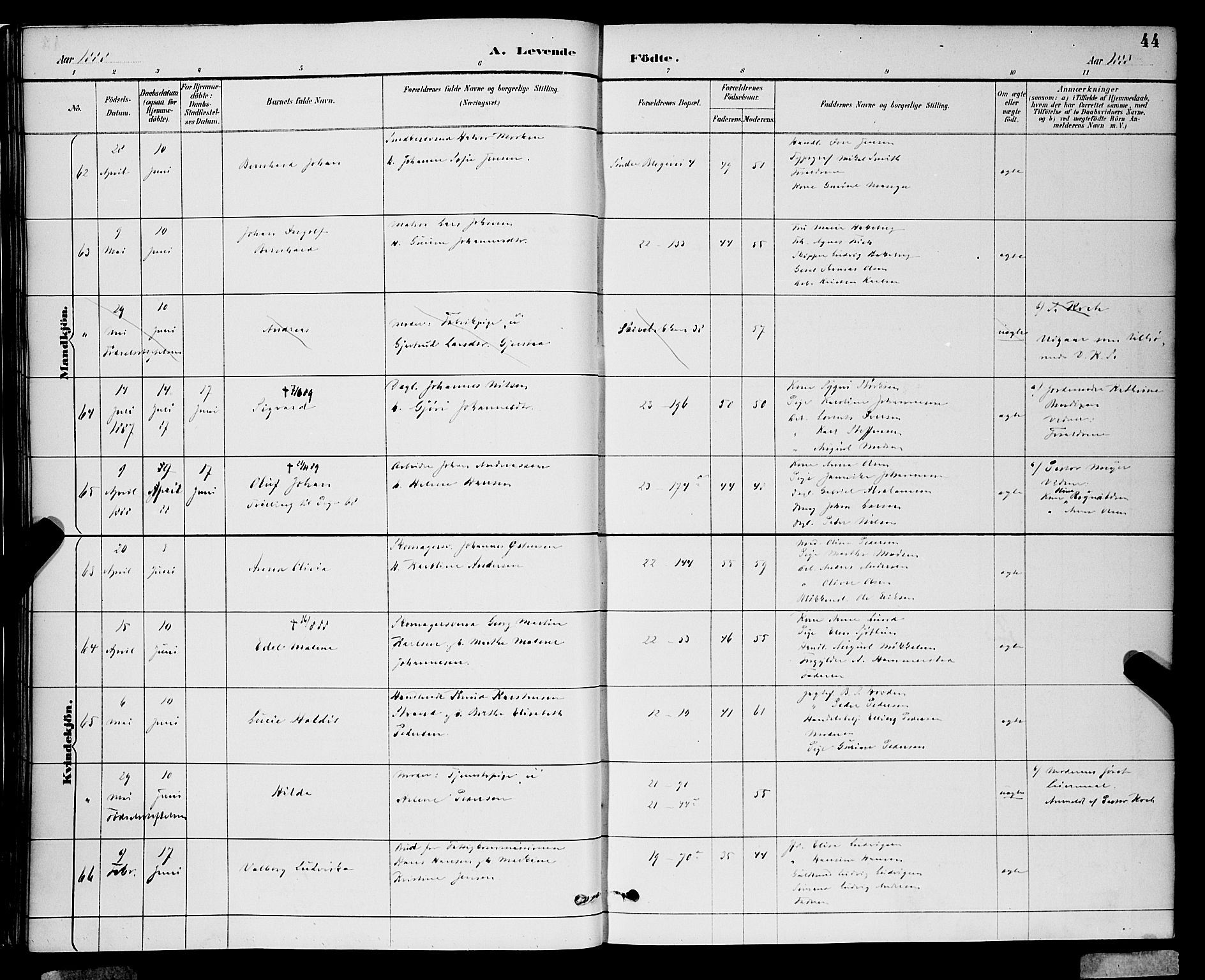Korskirken sokneprestembete, SAB/A-76101/H/Hab: Parish register (copy) no. B 9, 1887-1896, p. 44