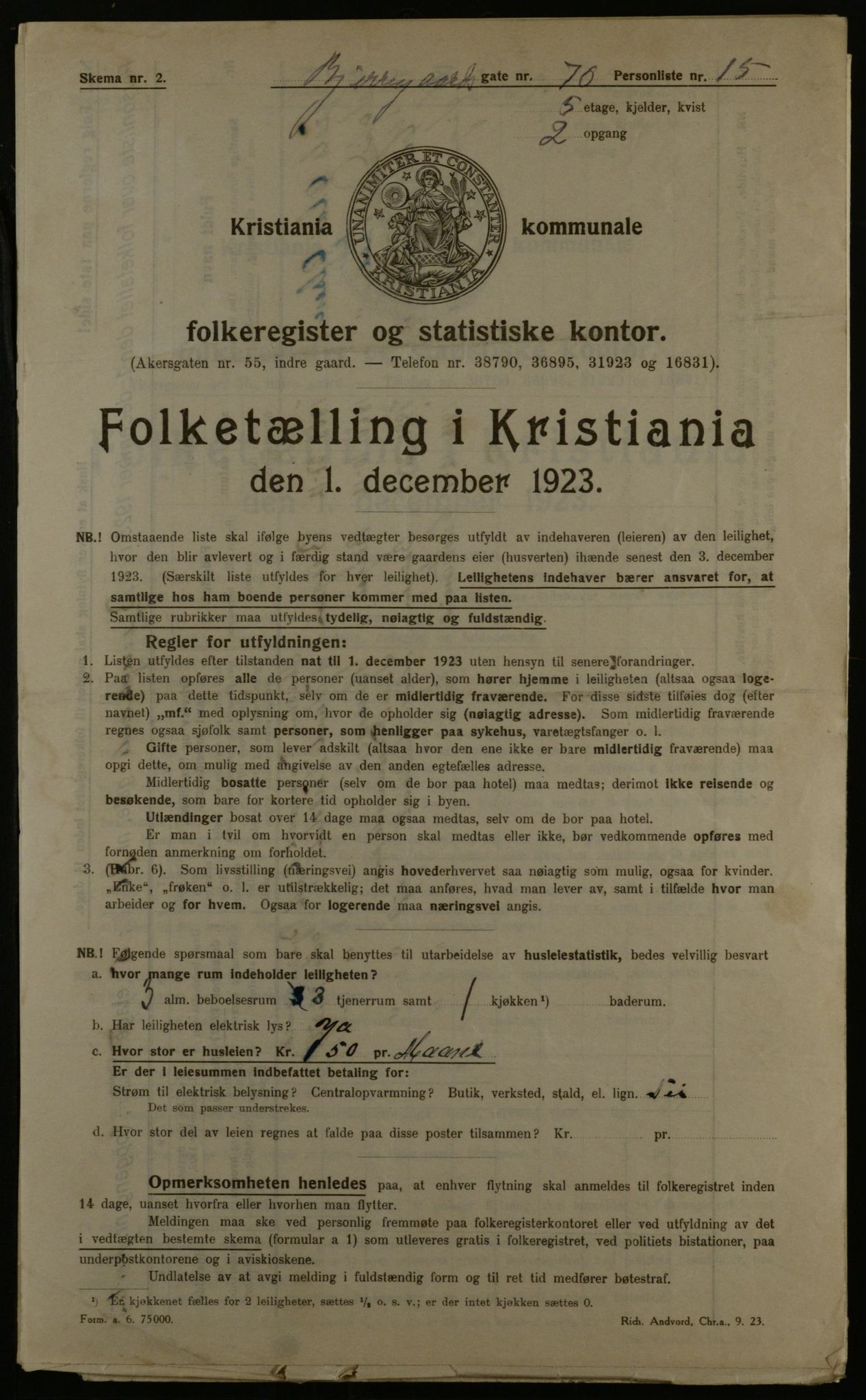 OBA, Municipal Census 1923 for Kristiania, 1923, p. 7449