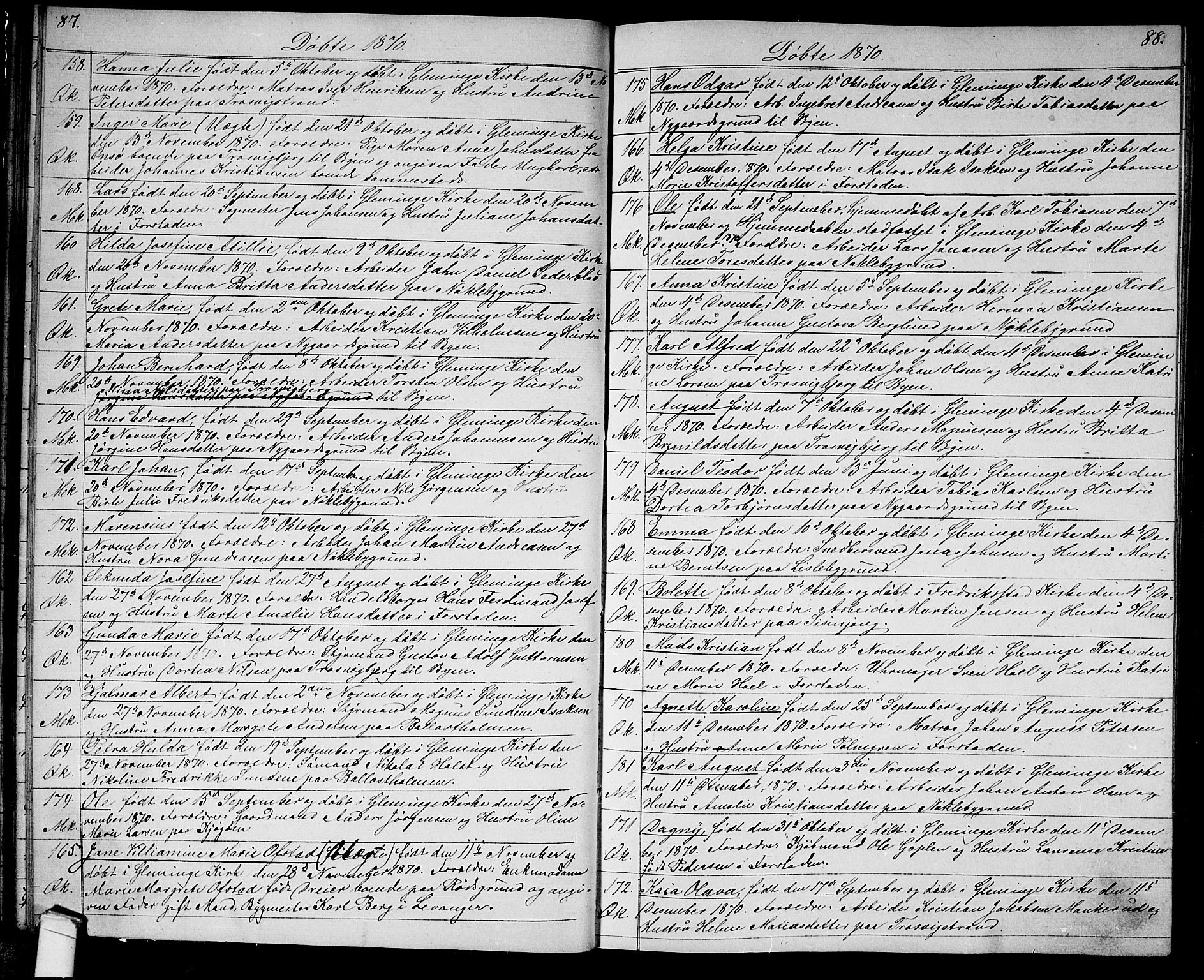 Glemmen prestekontor Kirkebøker, SAO/A-10908/G/Ga/L0004: Parish register (copy) no. 4, 1867-1875, p. 87-88