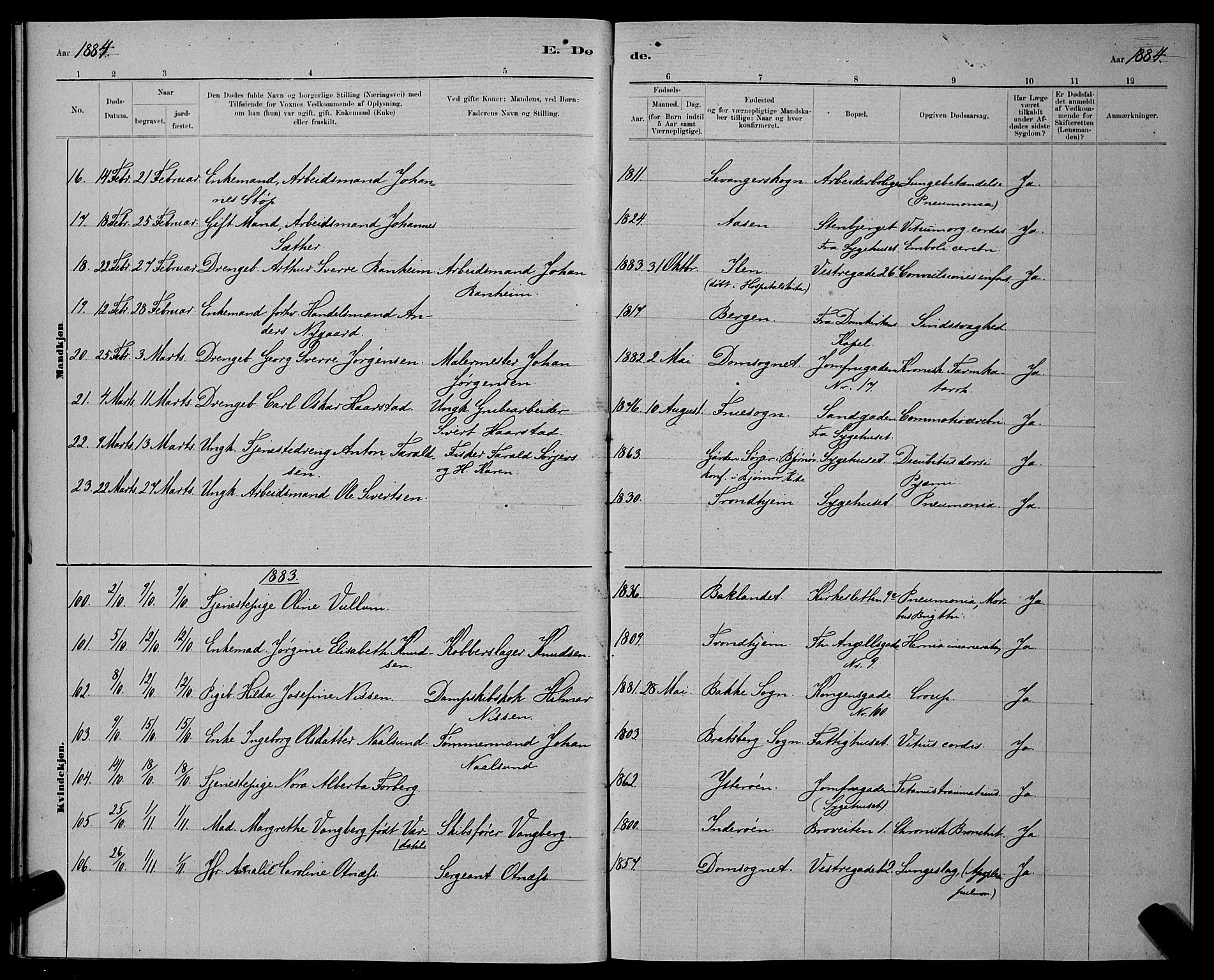 Ministerialprotokoller, klokkerbøker og fødselsregistre - Sør-Trøndelag, AV/SAT-A-1456/601/L0093: Parish register (copy) no. 601C11, 1882-1898