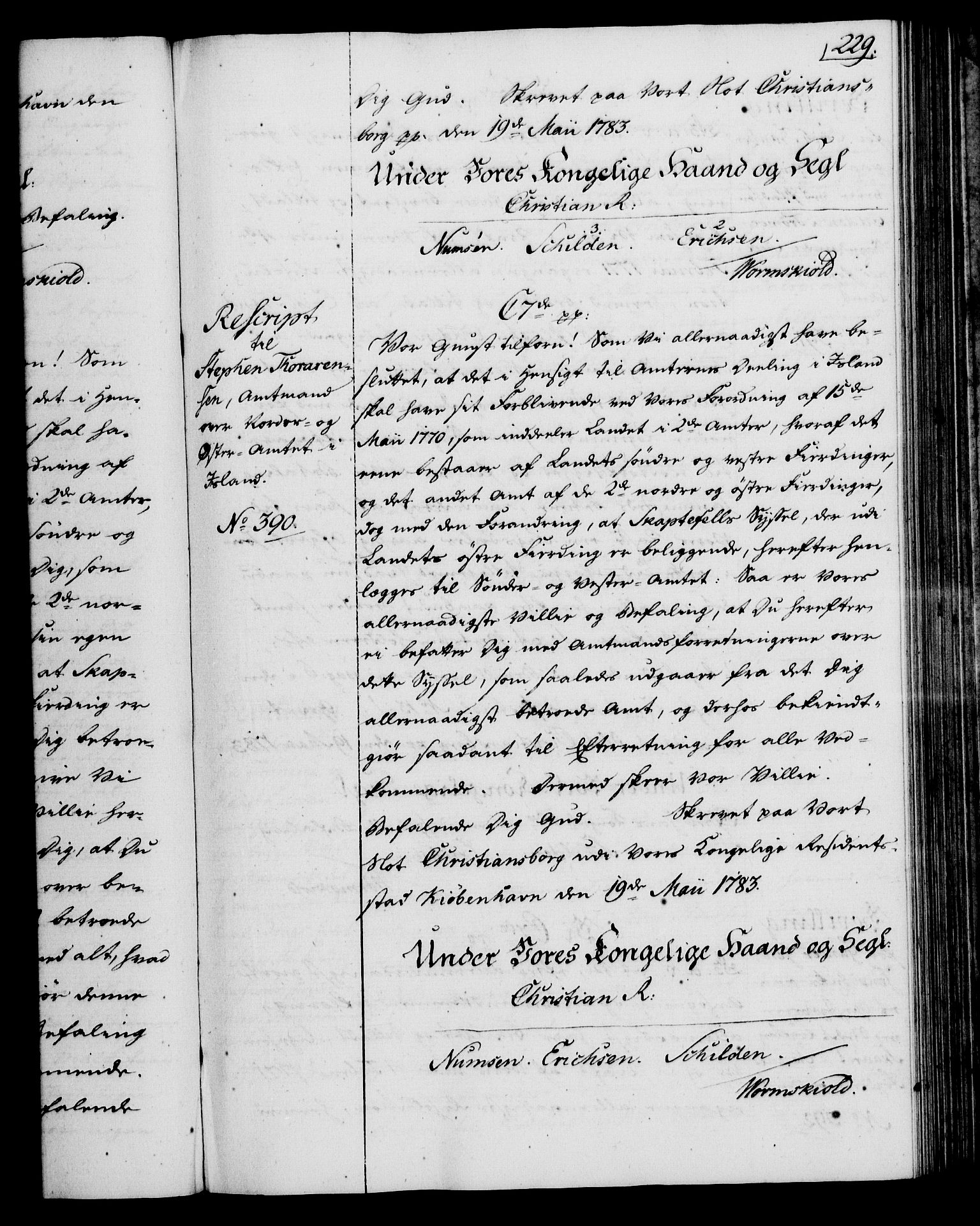 Rentekammeret, Kammerkanselliet, RA/EA-3111/G/Gg/Gga/L0012: Norsk ekspedisjonsprotokoll med register (merket RK 53.12), 1781-1783, p. 229