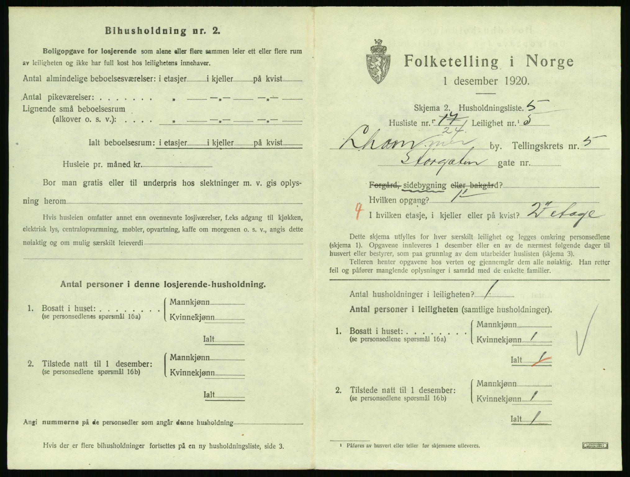 SAH, 1920 census for Lillehammer, 1920, p. 2284