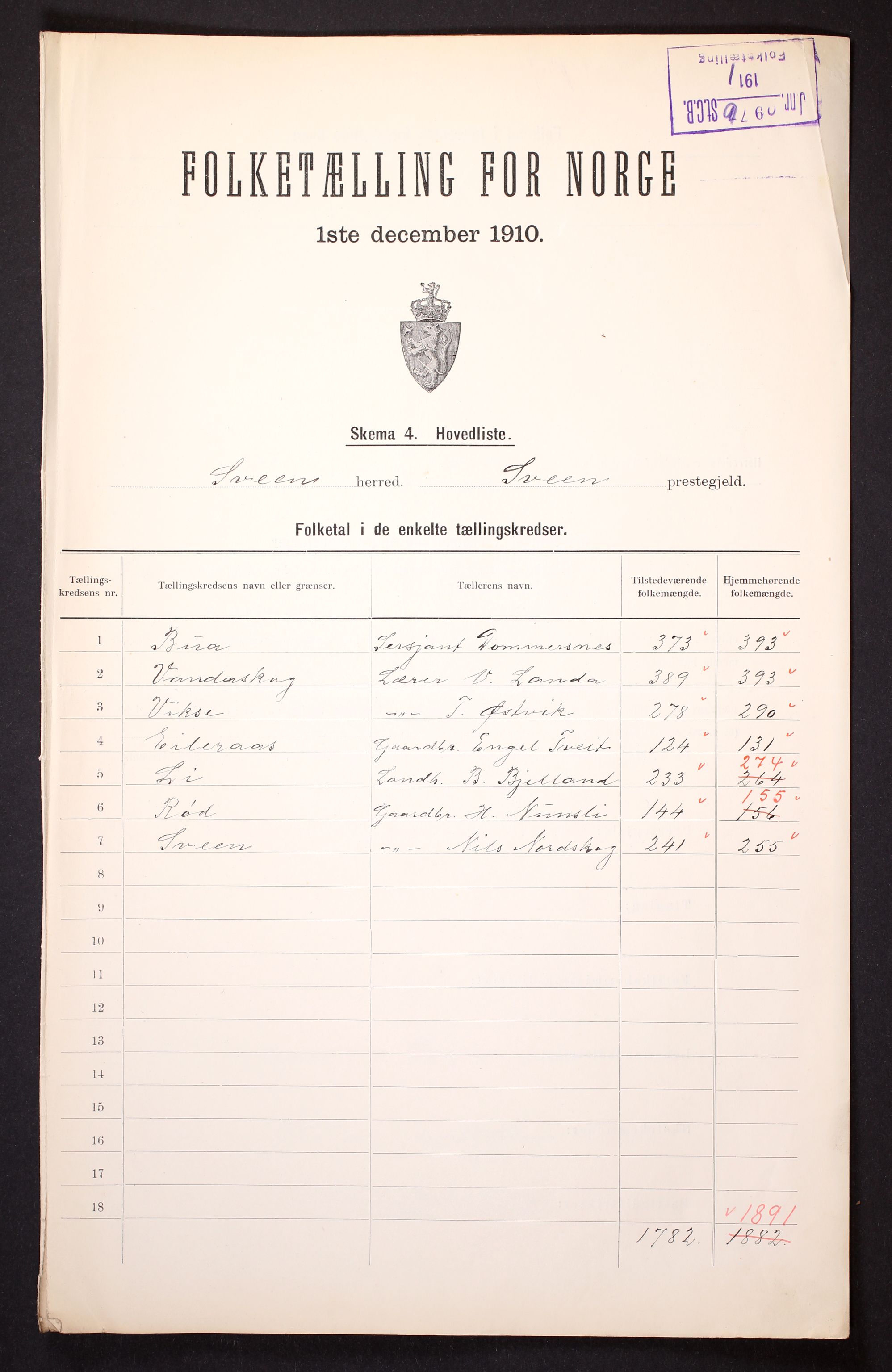 RA, 1910 census for Sveio, 1910, p. 2