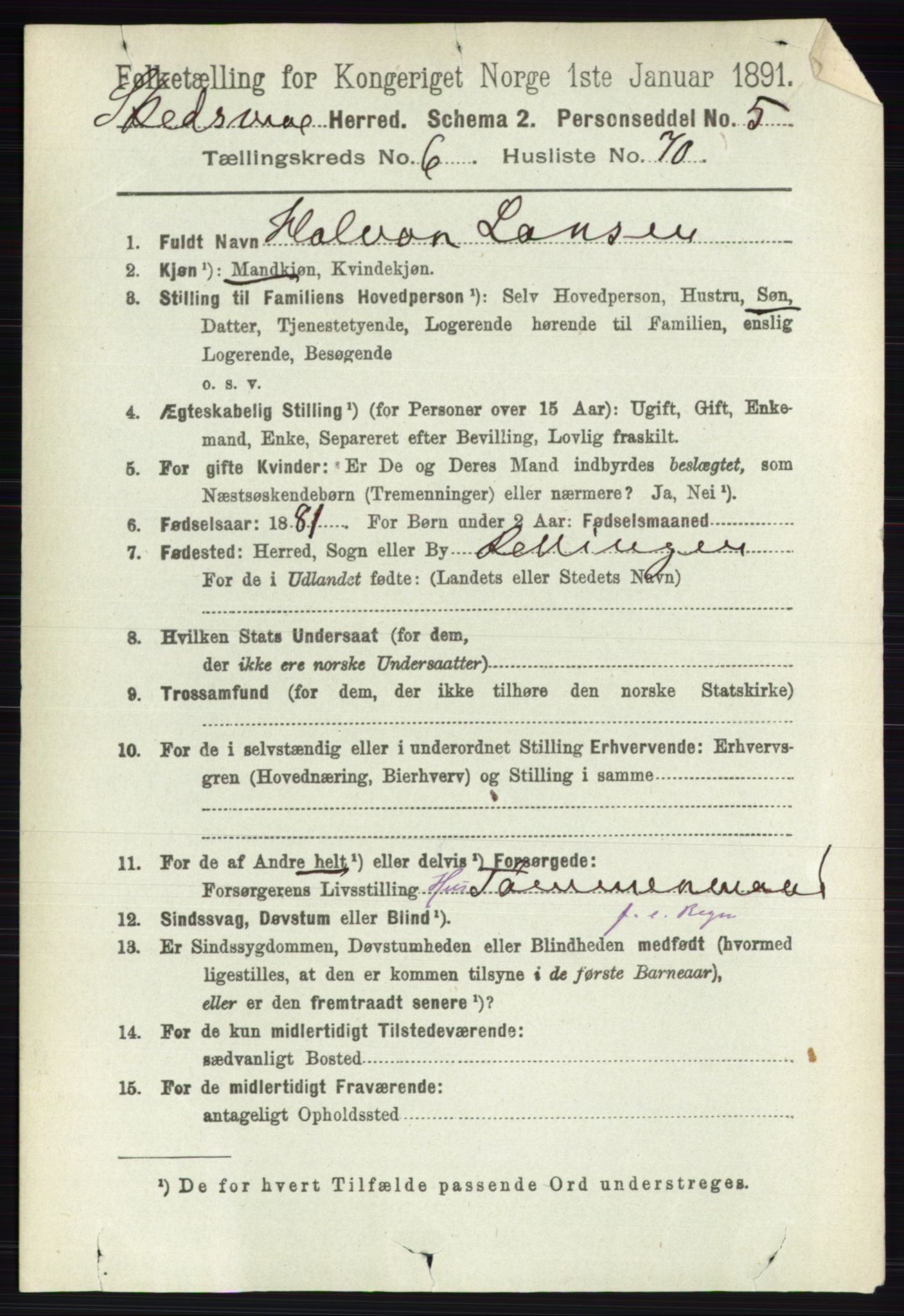 RA, 1891 census for 0231 Skedsmo, 1891, p. 3260