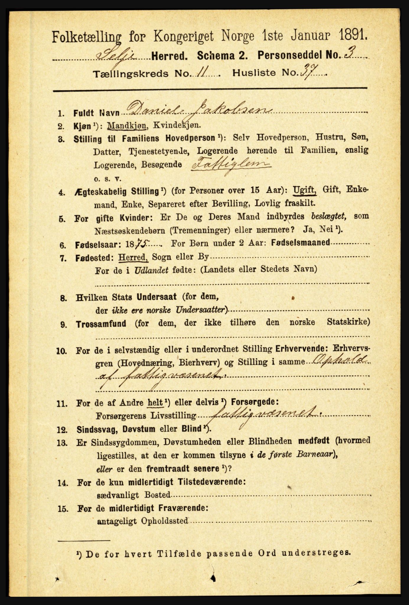 RA, 1891 census for 1441 Selje, 1891, p. 3617