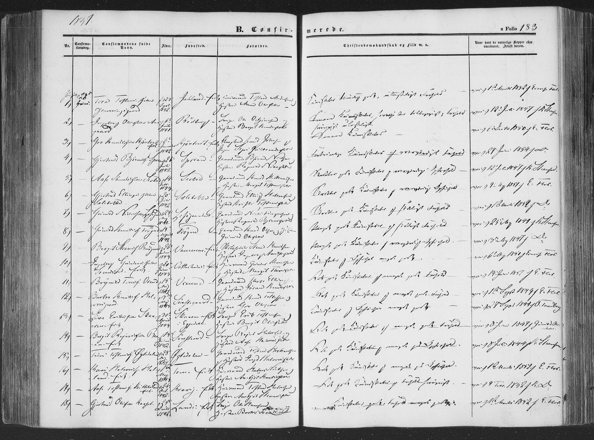 Rollag kirkebøker, AV/SAKO-A-240/F/Fa/L0008: Parish register (official) no. I 8, 1847-1860, p. 183