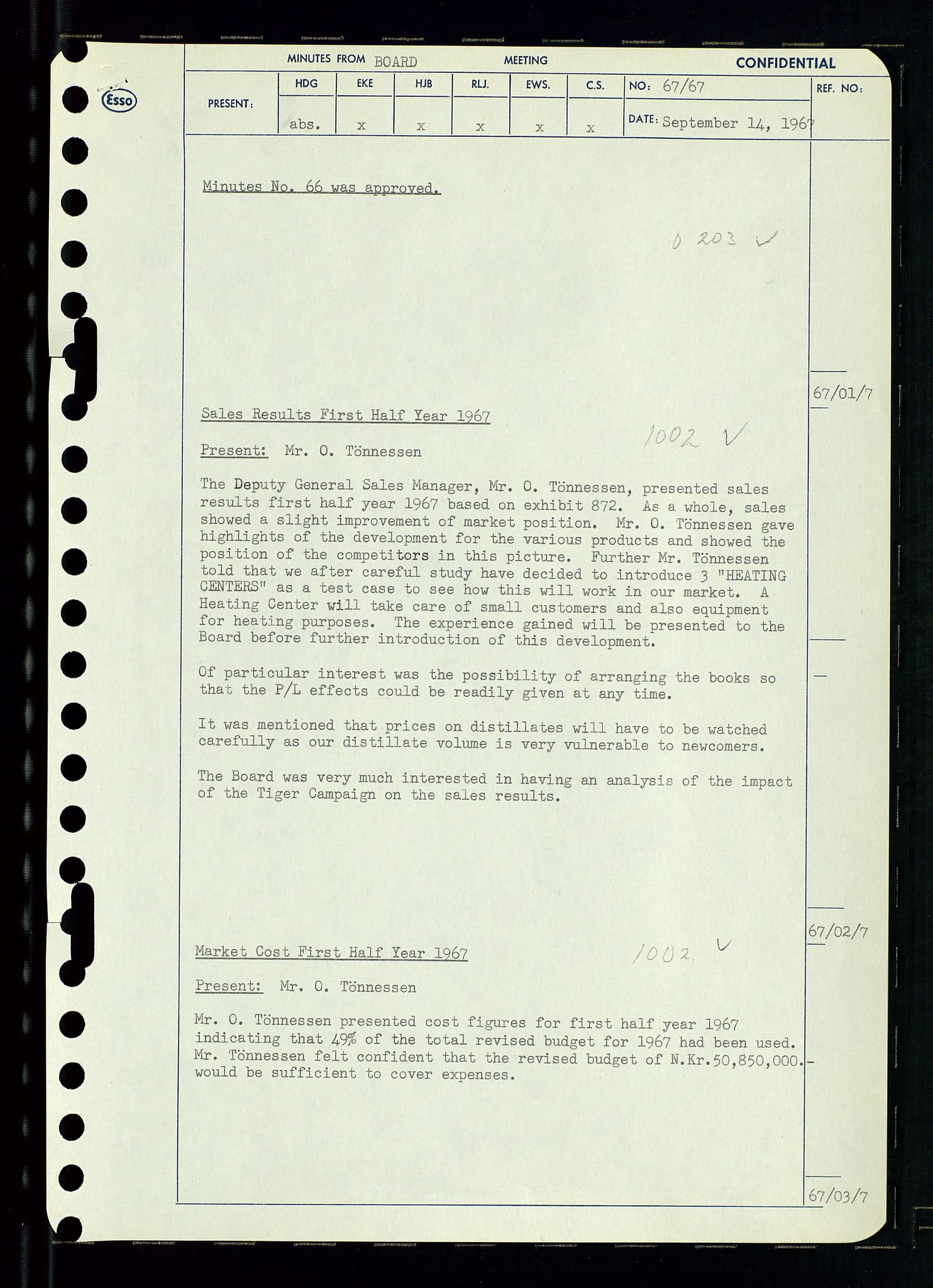 Pa 0982 - Esso Norge A/S, AV/SAST-A-100448/A/Aa/L0002/0003: Den administrerende direksjon Board minutes (styrereferater) / Den administrerende direksjon Board minutes (styrereferater), 1967, p. 138