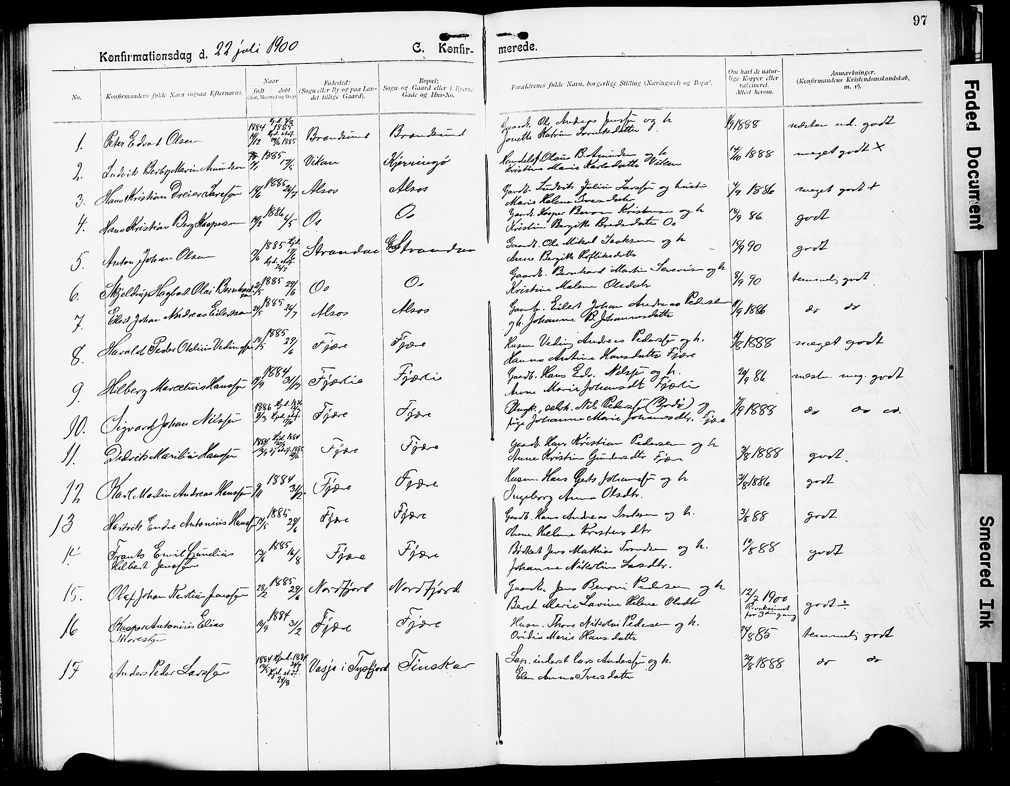 Ministerialprotokoller, klokkerbøker og fødselsregistre - Nordland, AV/SAT-A-1459/803/L0077: Parish register (copy) no. 803C04, 1897-1930, p. 97