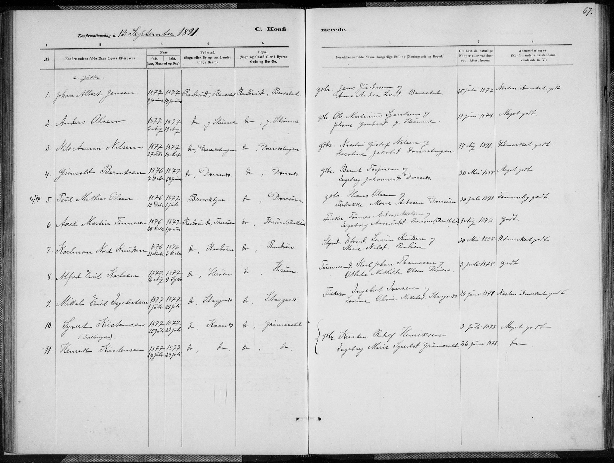 Oddernes sokneprestkontor, AV/SAK-1111-0033/F/Fa/Fab/L0002: Parish register (official) no. A 2, 1884-1903, p. 67