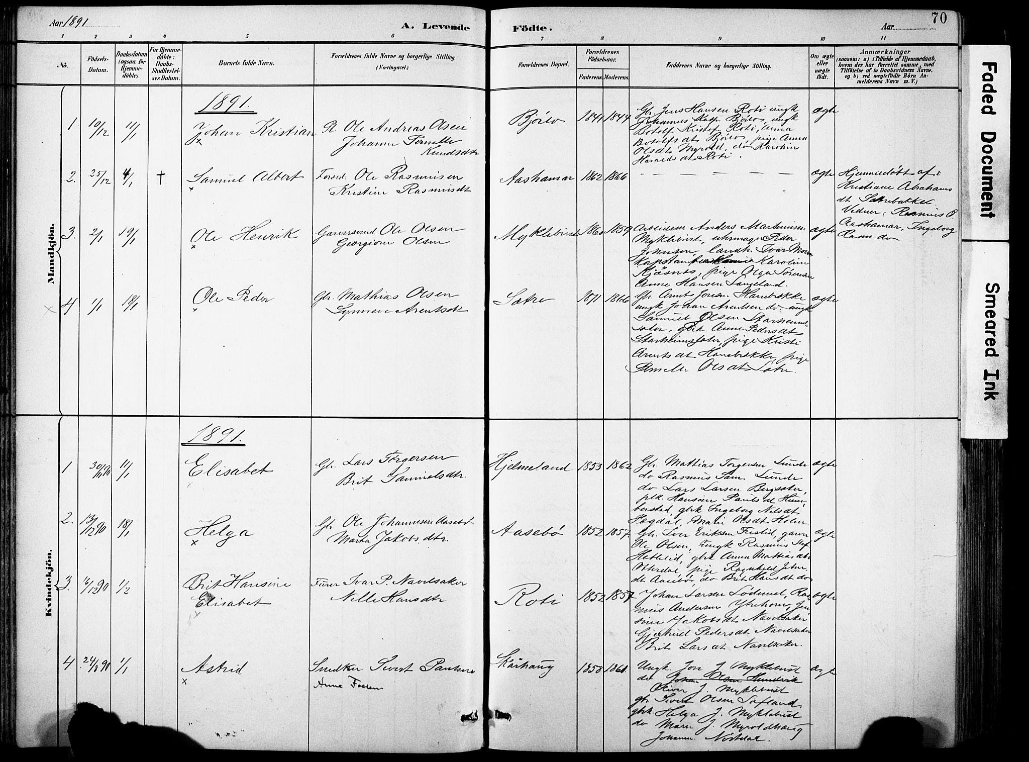 Eid sokneprestembete, AV/SAB-A-82301/H/Hab/Habb/L0002: Parish register (copy) no. B 2, 1882-1907, p. 71