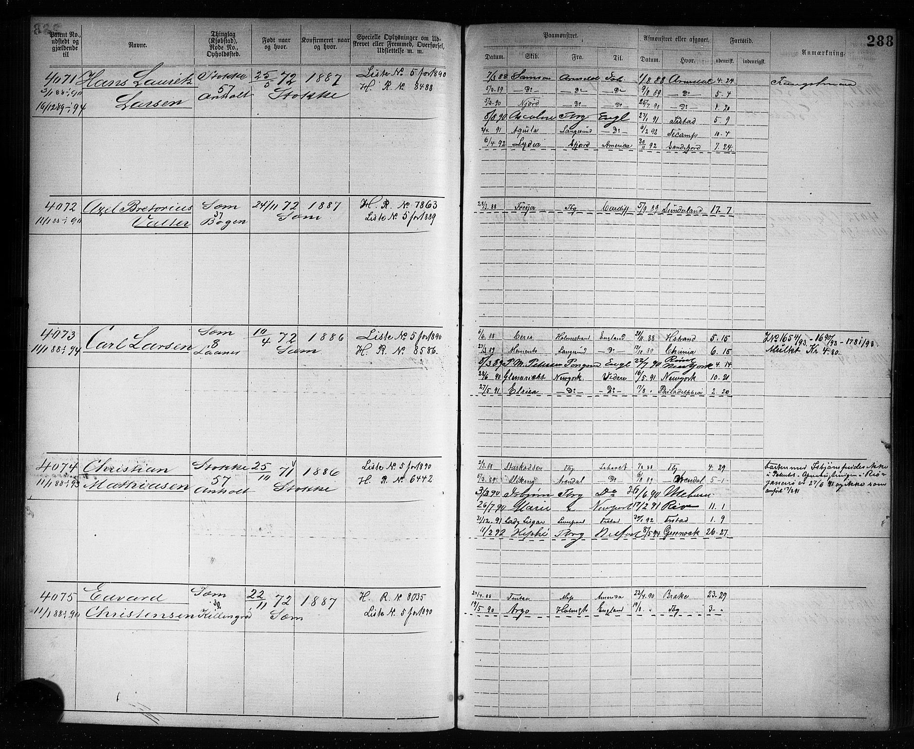 Tønsberg innrulleringskontor, AV/SAKO-A-786/F/Fb/L0007: Annotasjonsrulle Patent nr. 2636-5150, 1881-1892, p. 289