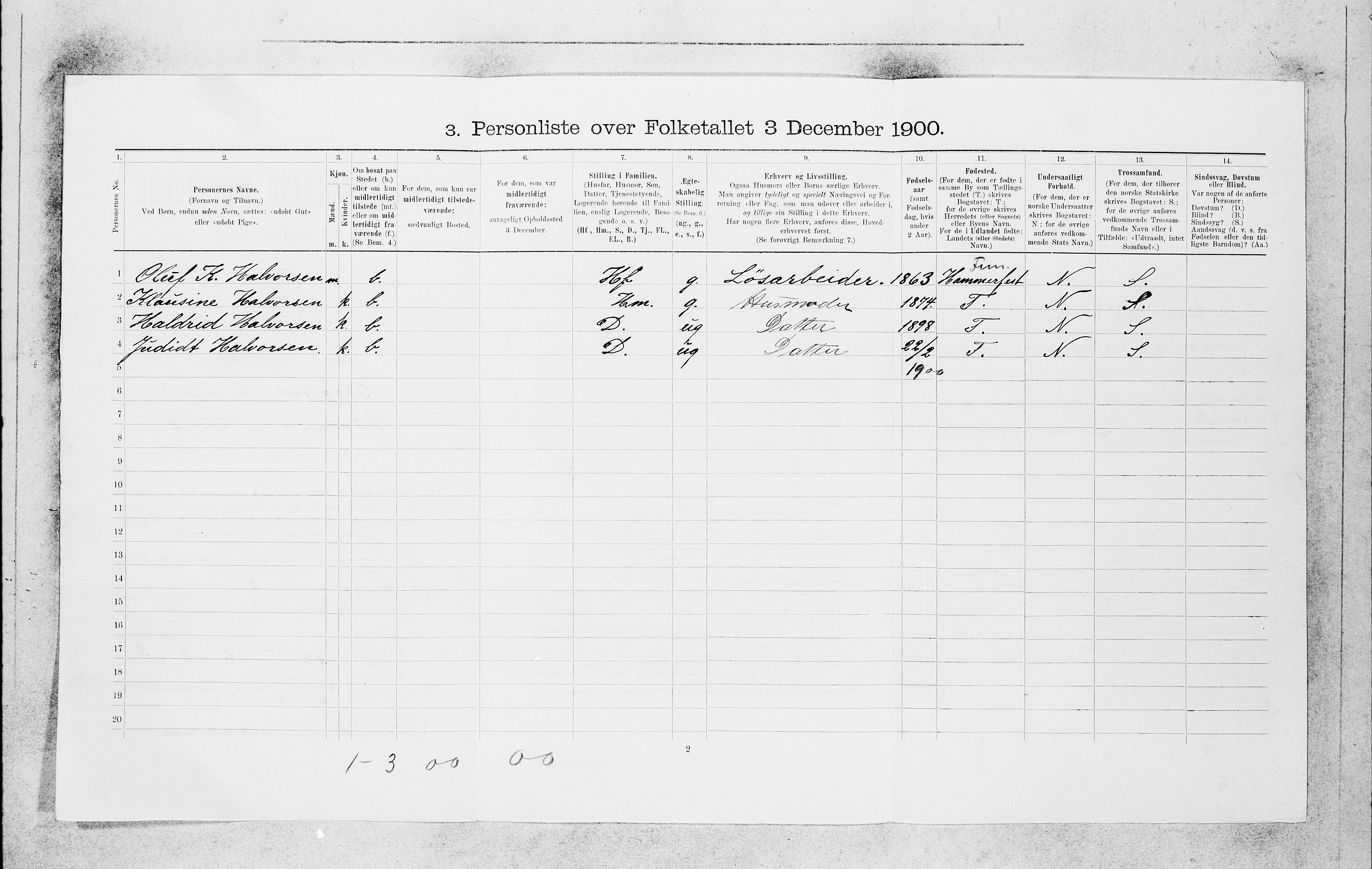 SAB, 1900 census for Bergen, 1900, p. 14106