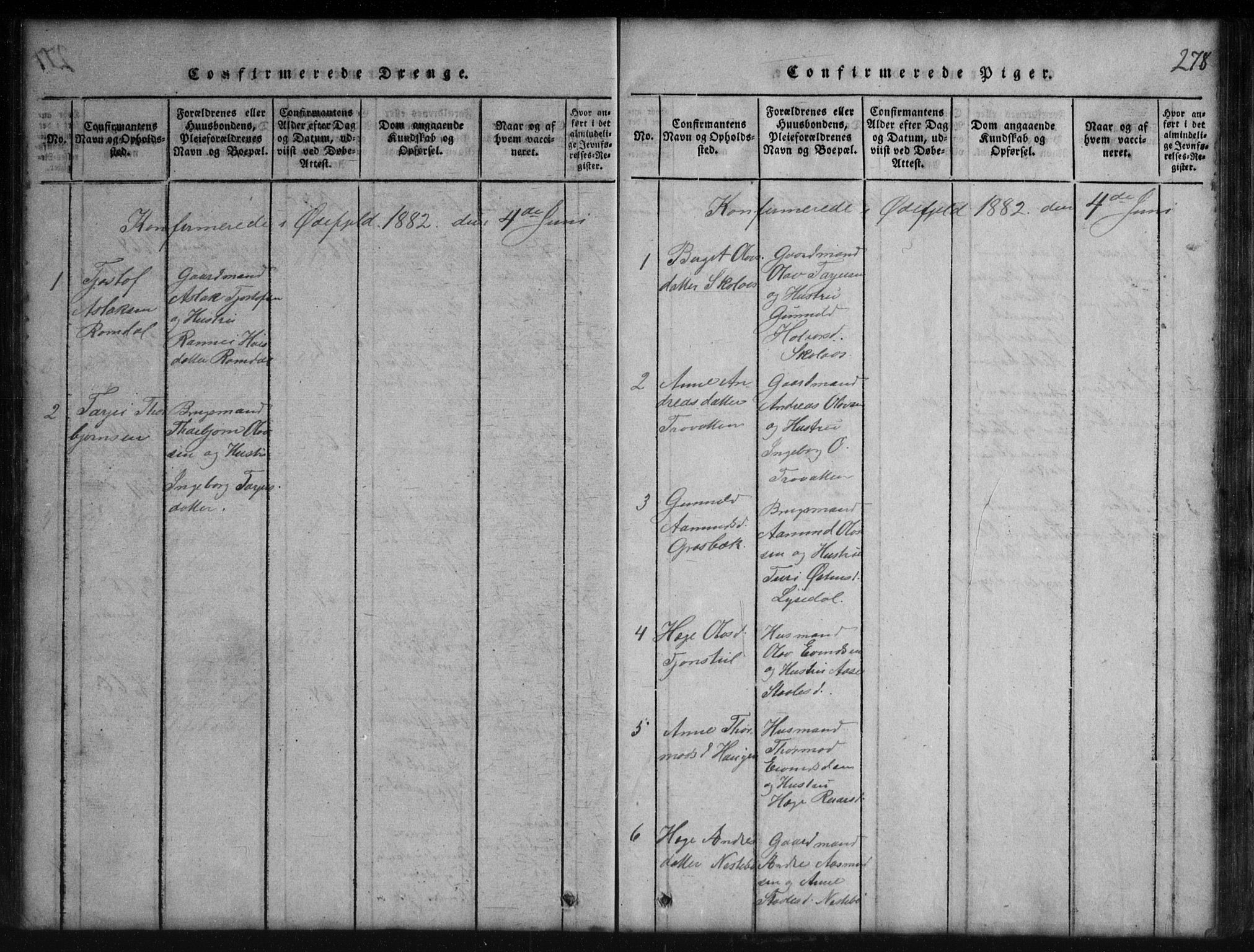 Rauland kirkebøker, SAKO/A-292/G/Gb/L0001: Parish register (copy) no. II 1, 1815-1886, p. 278