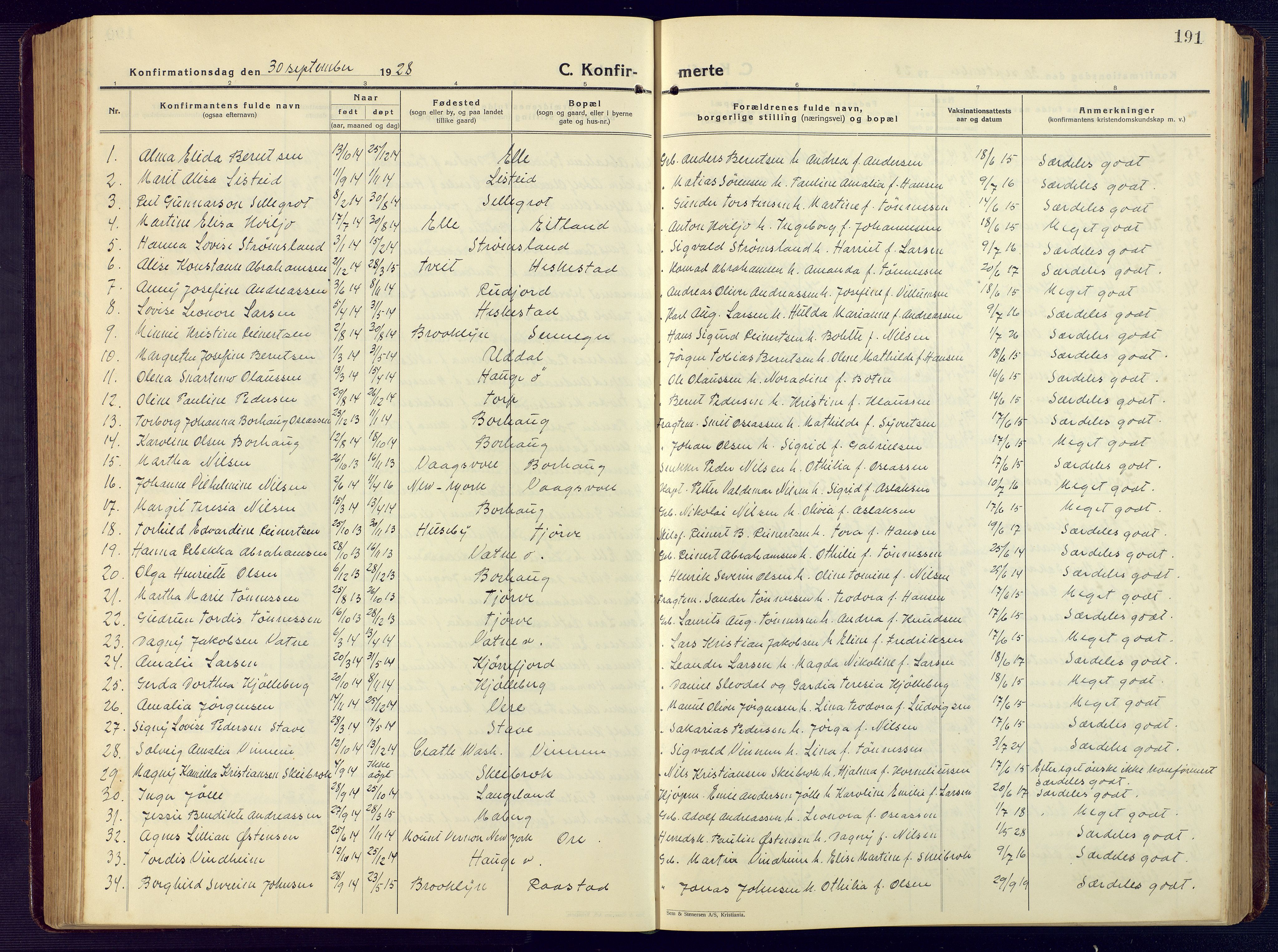 Lista sokneprestkontor, AV/SAK-1111-0027/F/Fb/L0006: Parish register (copy) no. B 6, 1924-1947, p. 191