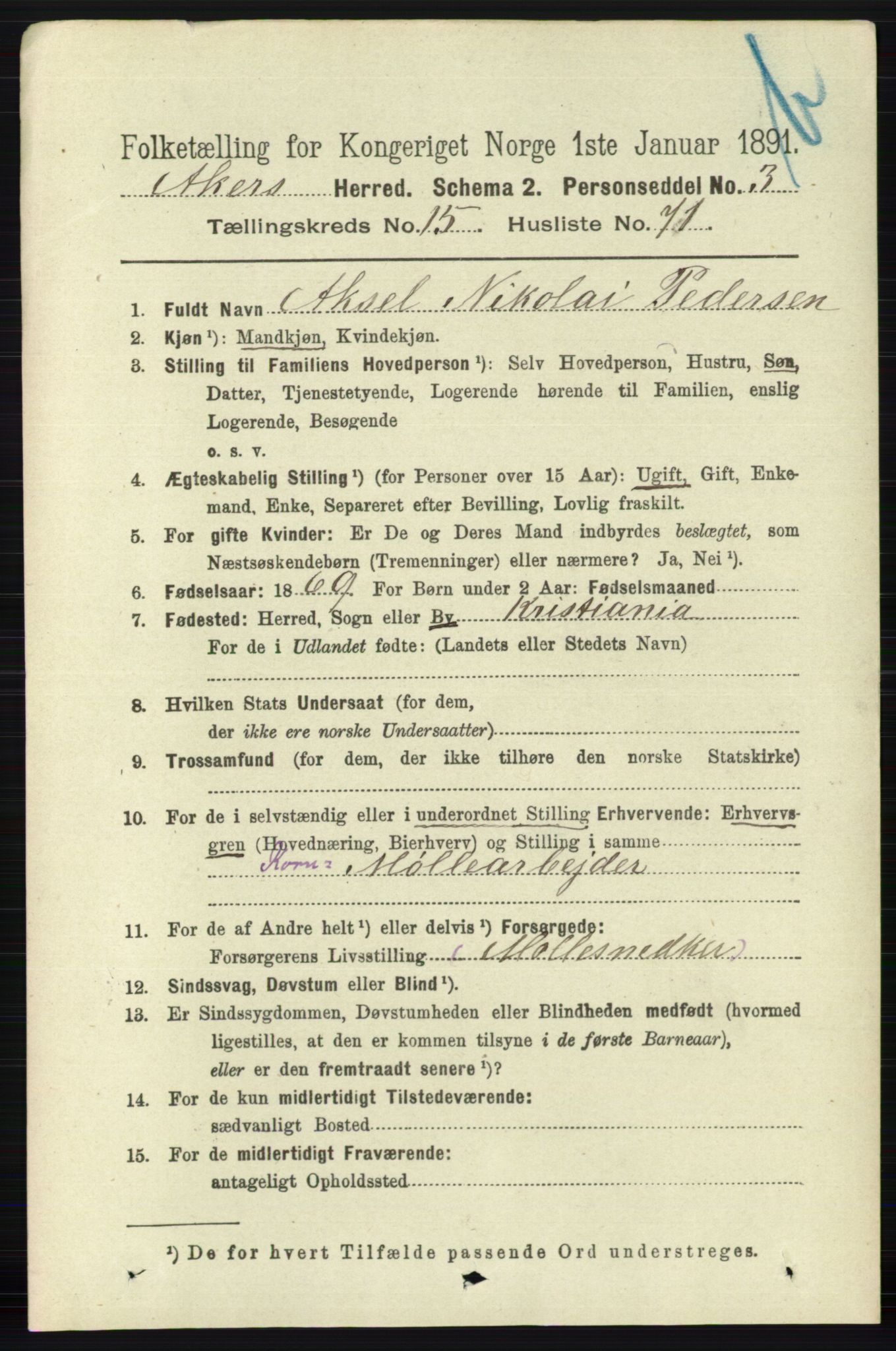 RA, 1891 census for 0218 Aker, 1891, p. 13918