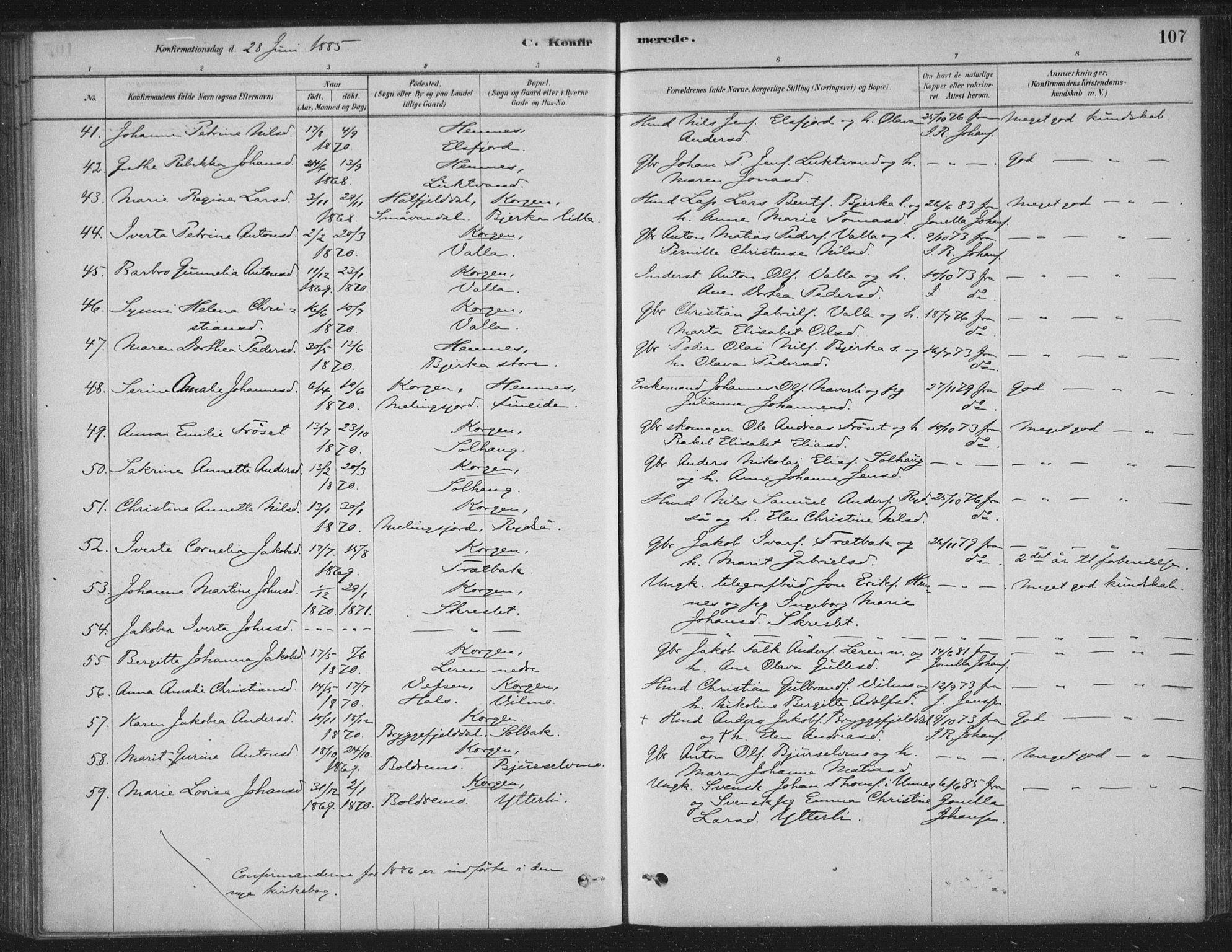 Ministerialprotokoller, klokkerbøker og fødselsregistre - Nordland, AV/SAT-A-1459/825/L0361: Parish register (official) no. 825A15, 1878-1893, p. 107