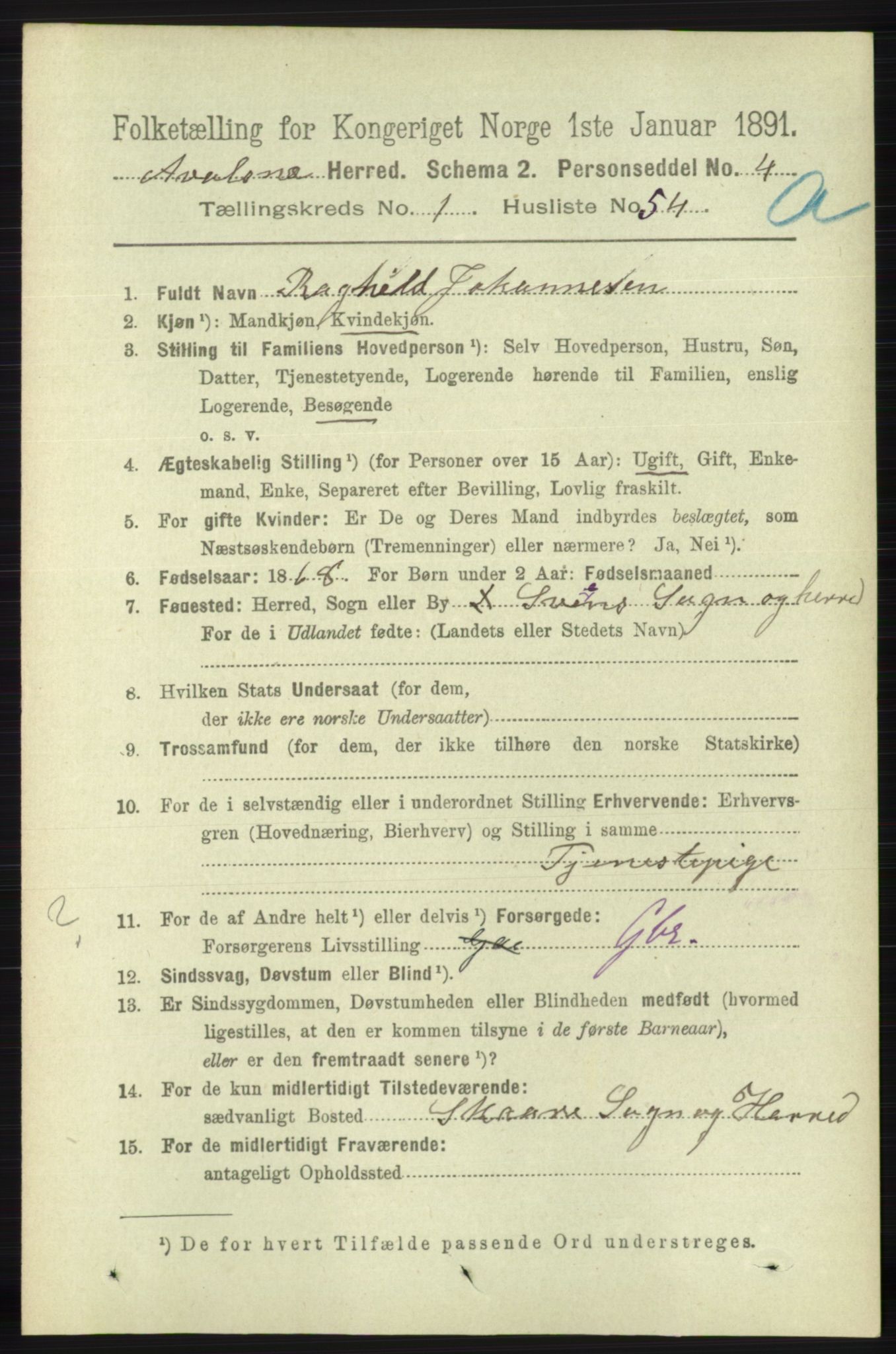 RA, 1891 census for 1147 Avaldsnes, 1891, p. 458