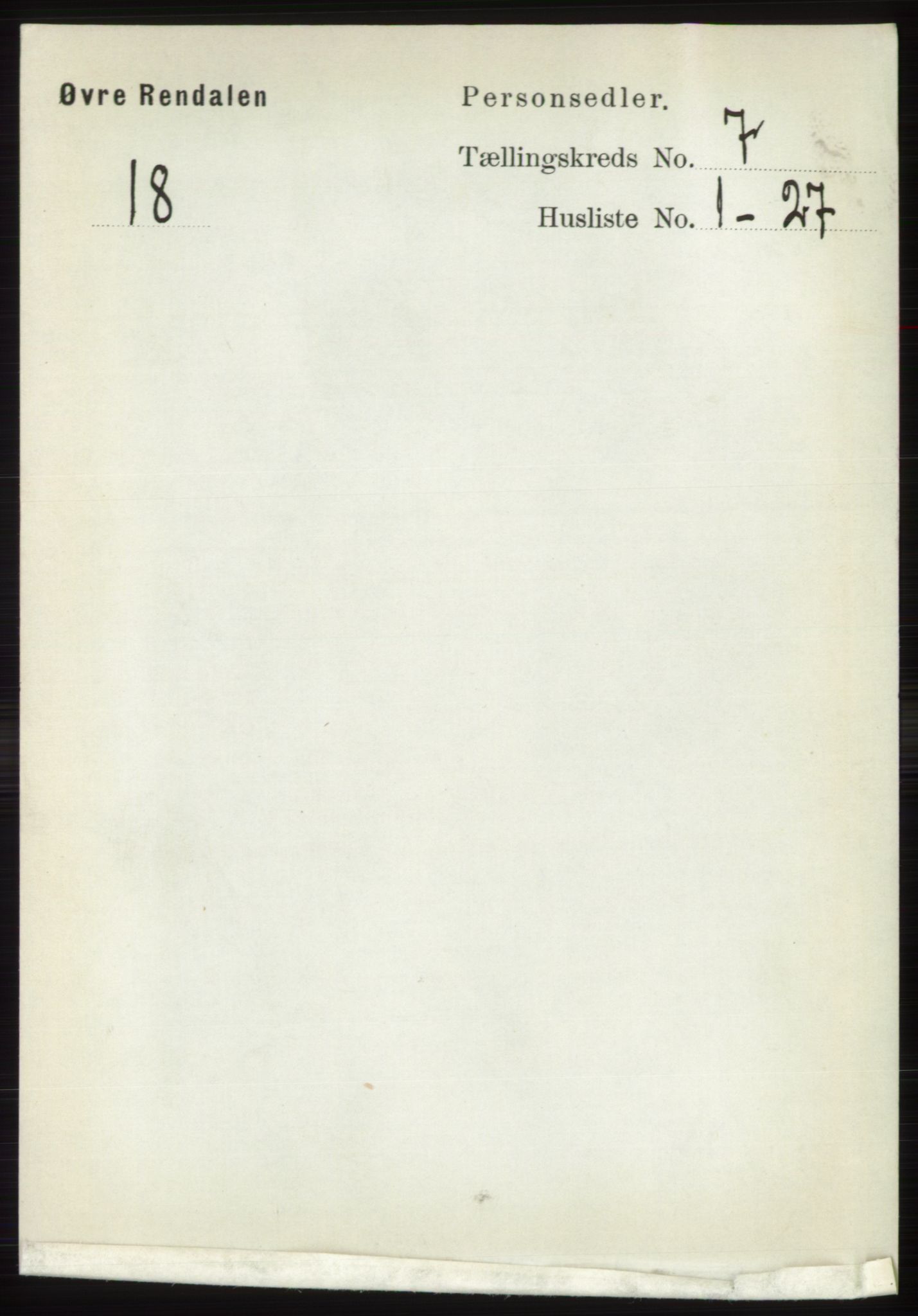 RA, 1891 census for 0433 Øvre Rendal, 1891, p. 1812