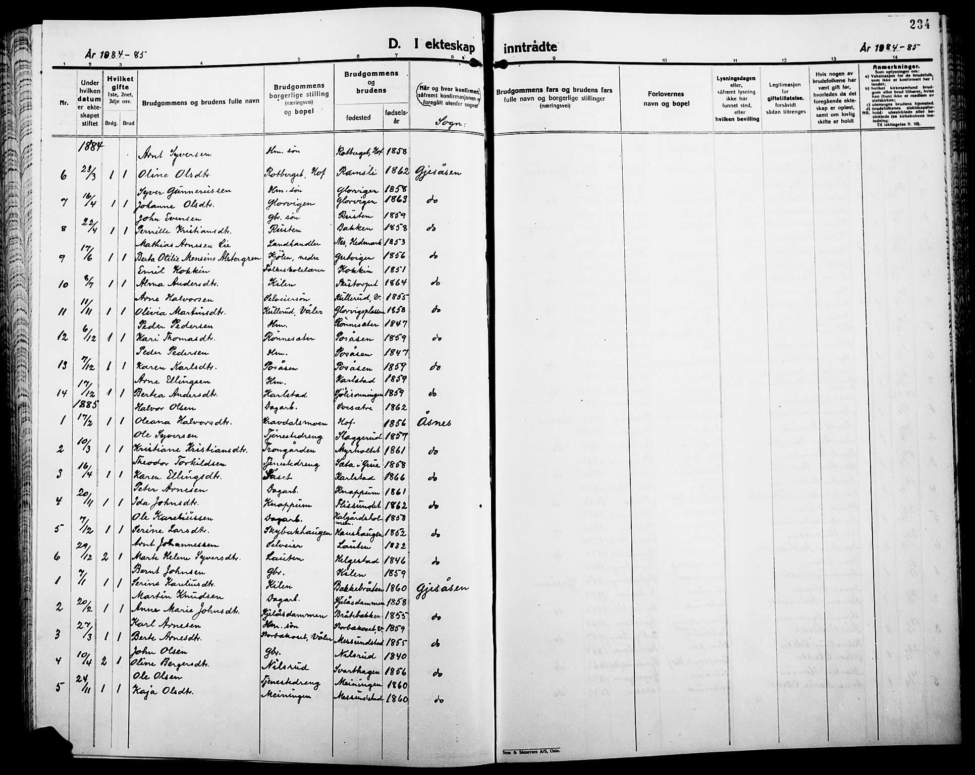 Åsnes prestekontor, SAH/PREST-042/H/Ha/Haa/L0000B: Parish register (official), 1870-1889, p. 234