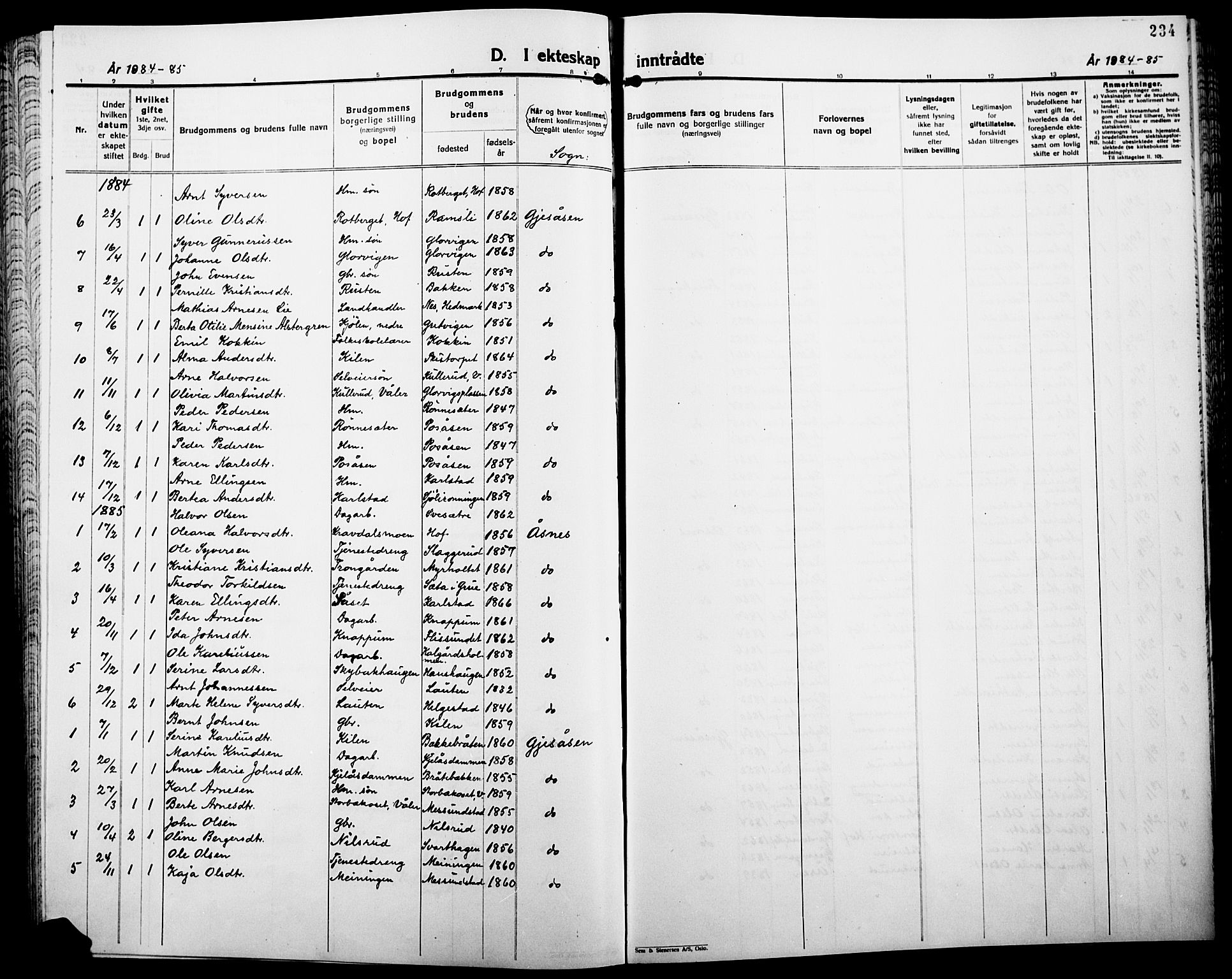 Åsnes prestekontor, AV/SAH-PREST-042/H/Ha/Haa/L0000B: Parish register (official), 1870-1889, p. 234