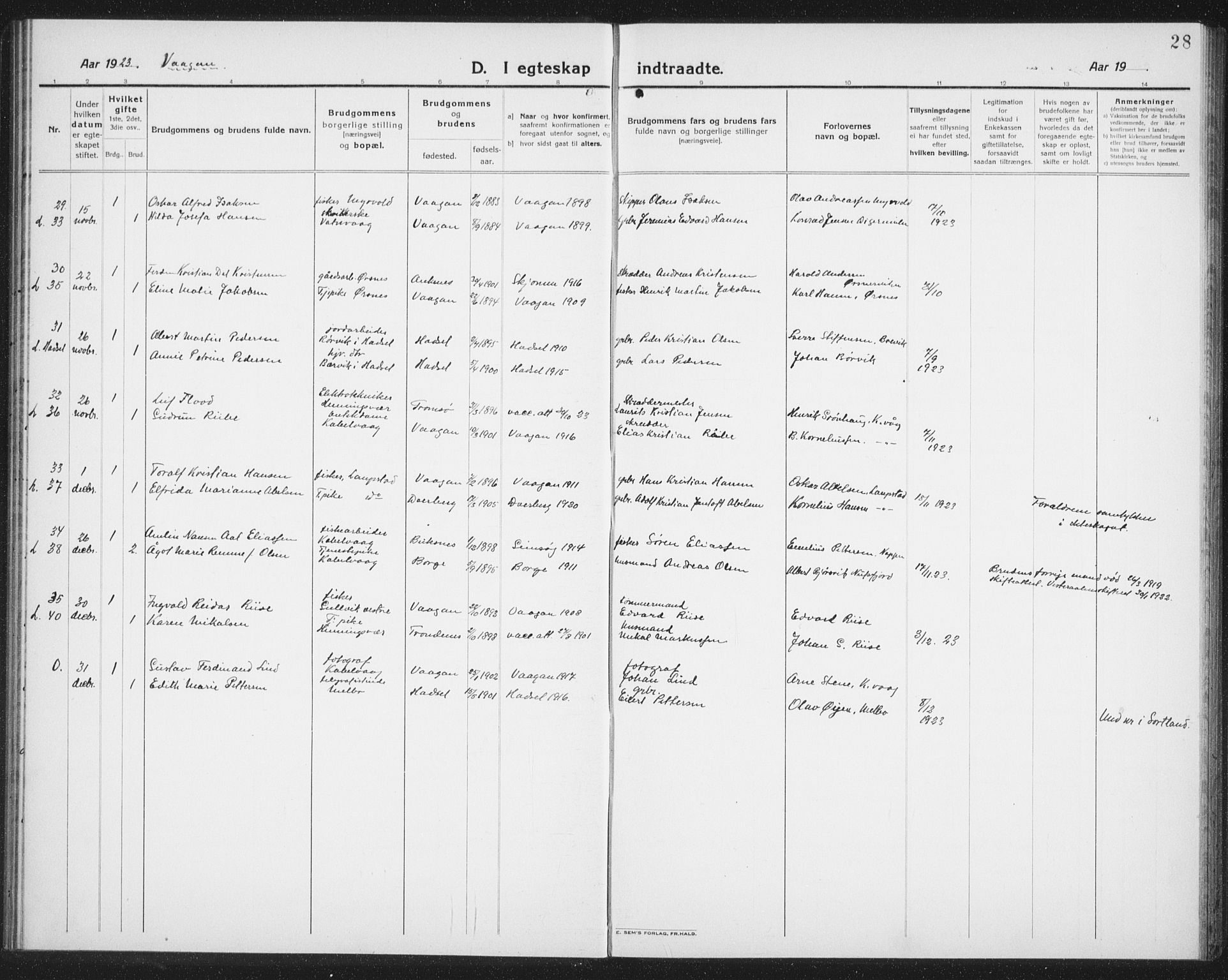 Ministerialprotokoller, klokkerbøker og fødselsregistre - Nordland, AV/SAT-A-1459/874/L1082: Parish register (copy) no. 874C11, 1920-1939, p. 28