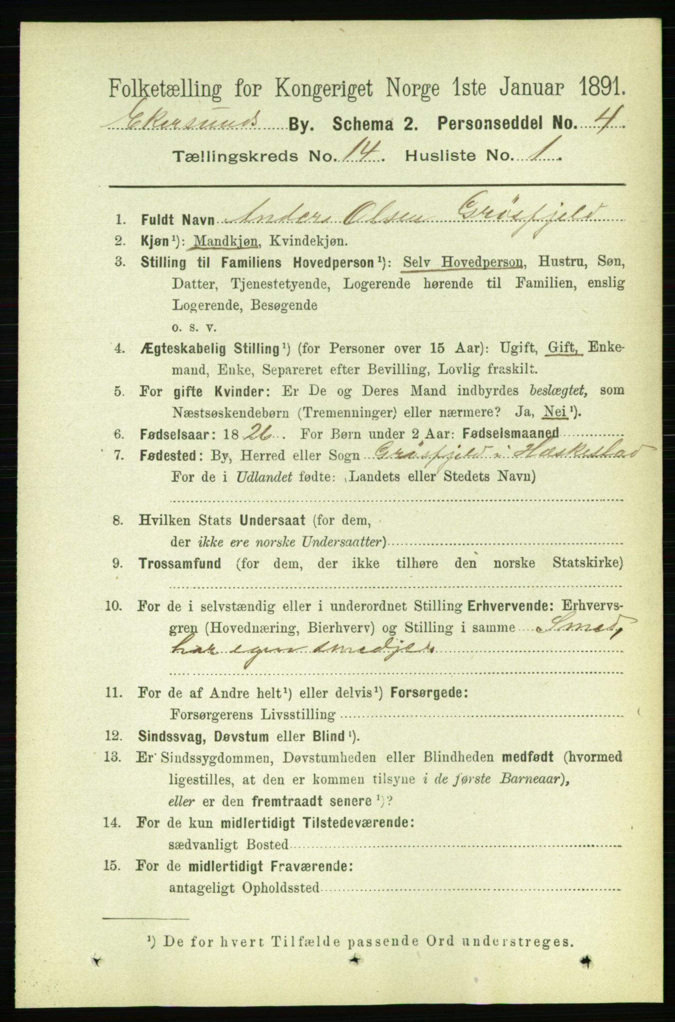 RA, 1891 census for 1101 Egersund, 1891, p. 2636