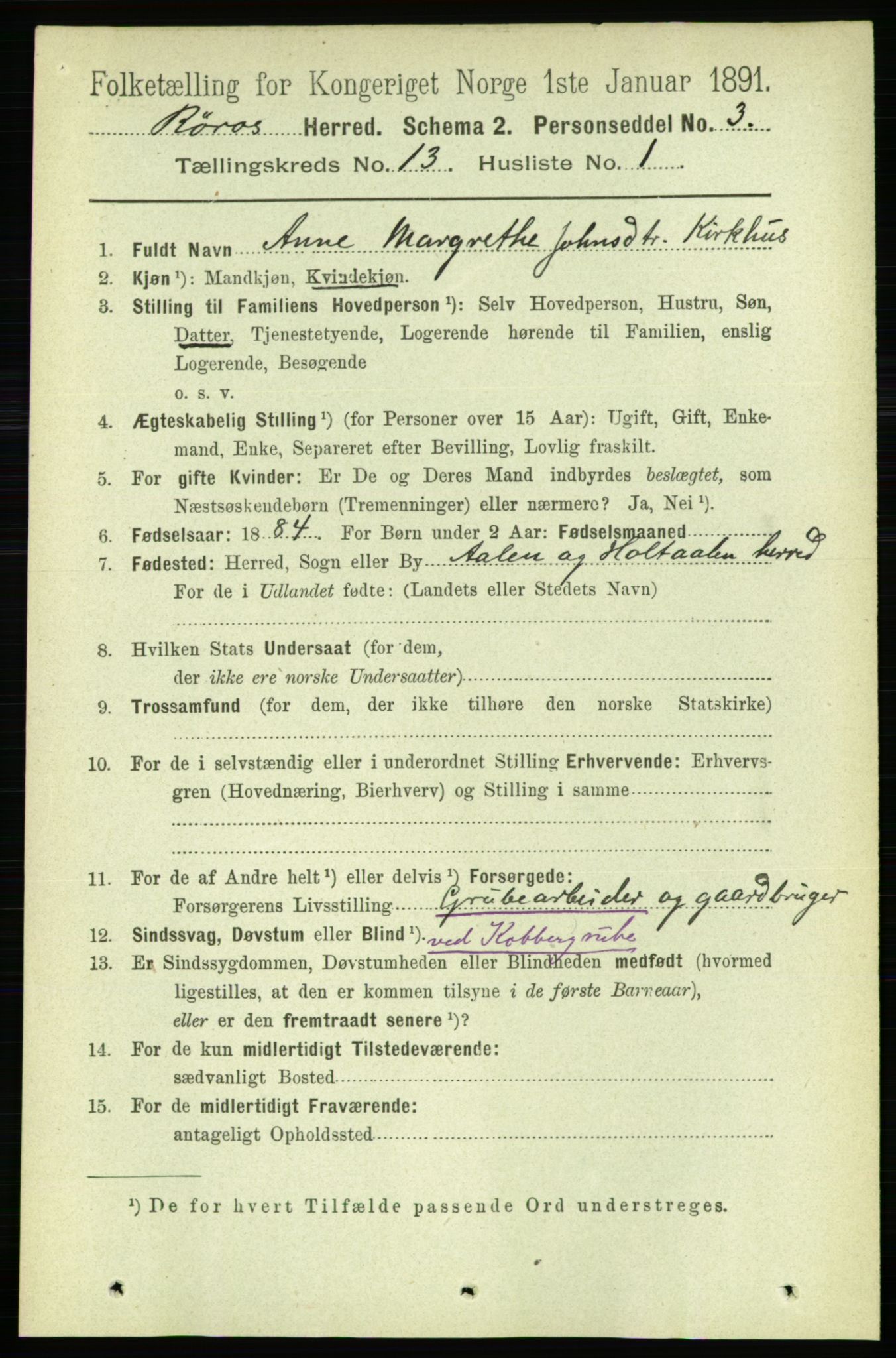 RA, 1891 census for 1640 Røros, 1891, p. 2559